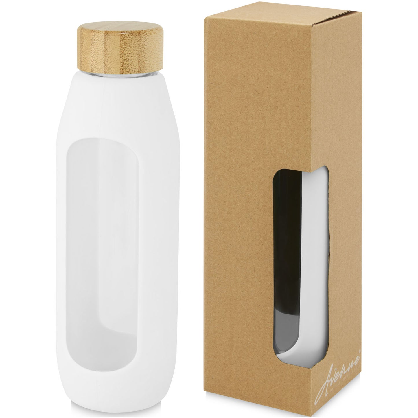 Borraccia in vetro borosilicato da 600 ml con impugnatura in silicone Tidan - Bianco