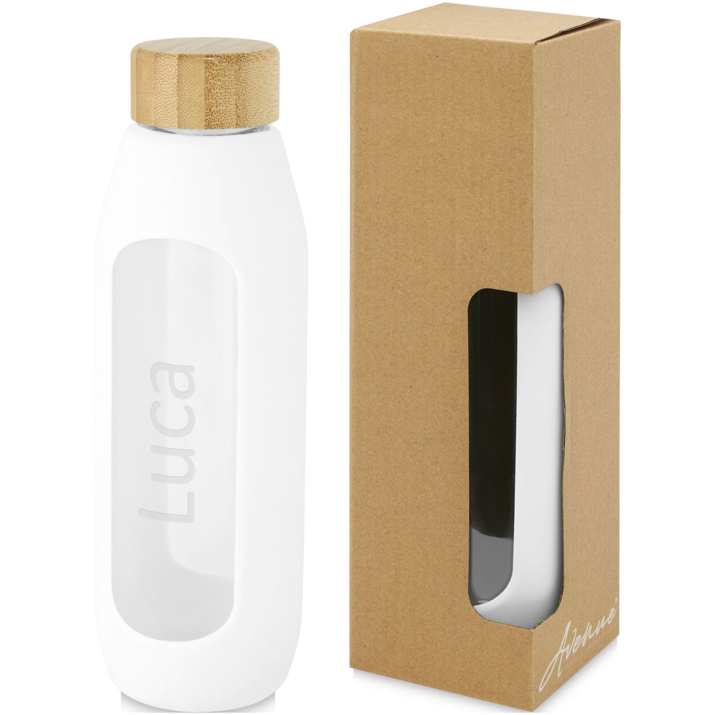 Borraccia in vetro borosilicato da 600 ml con impugnatura in silicone Tidan - Bianco