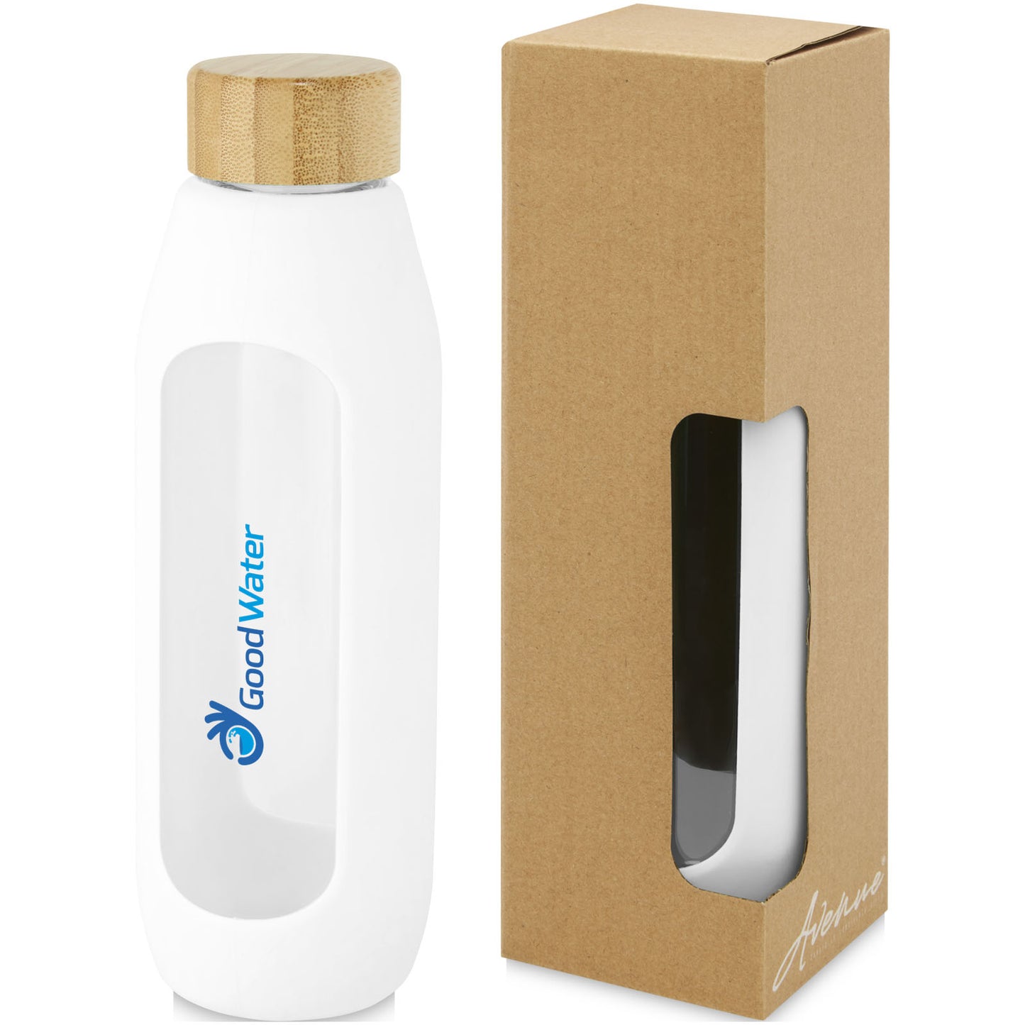 Borraccia in vetro borosilicato da 600 ml con impugnatura in silicone Tidan - Bianco