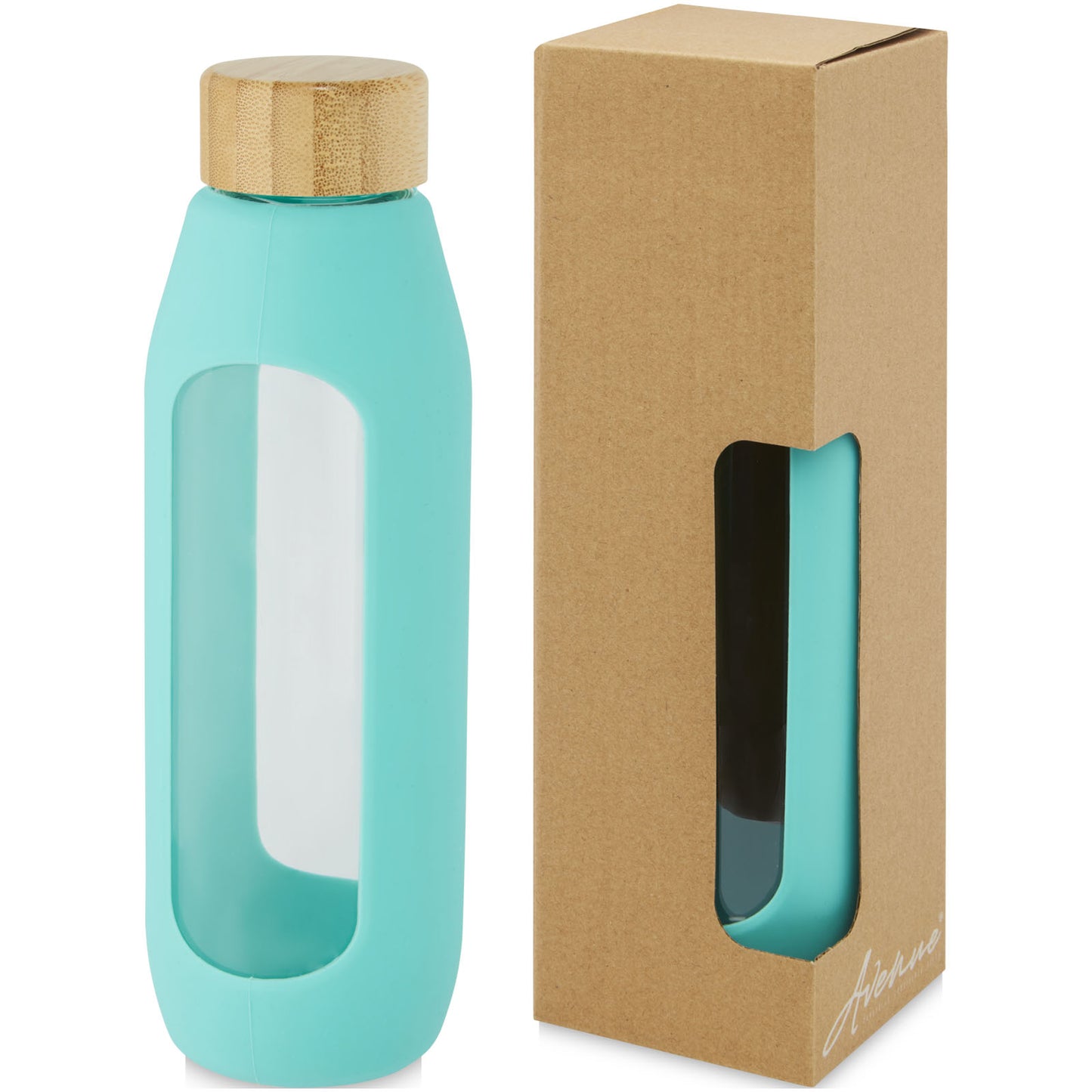 Borraccia in vetro borosilicato da 600 ml con impugnatura in silicone Tidan - Verde mare