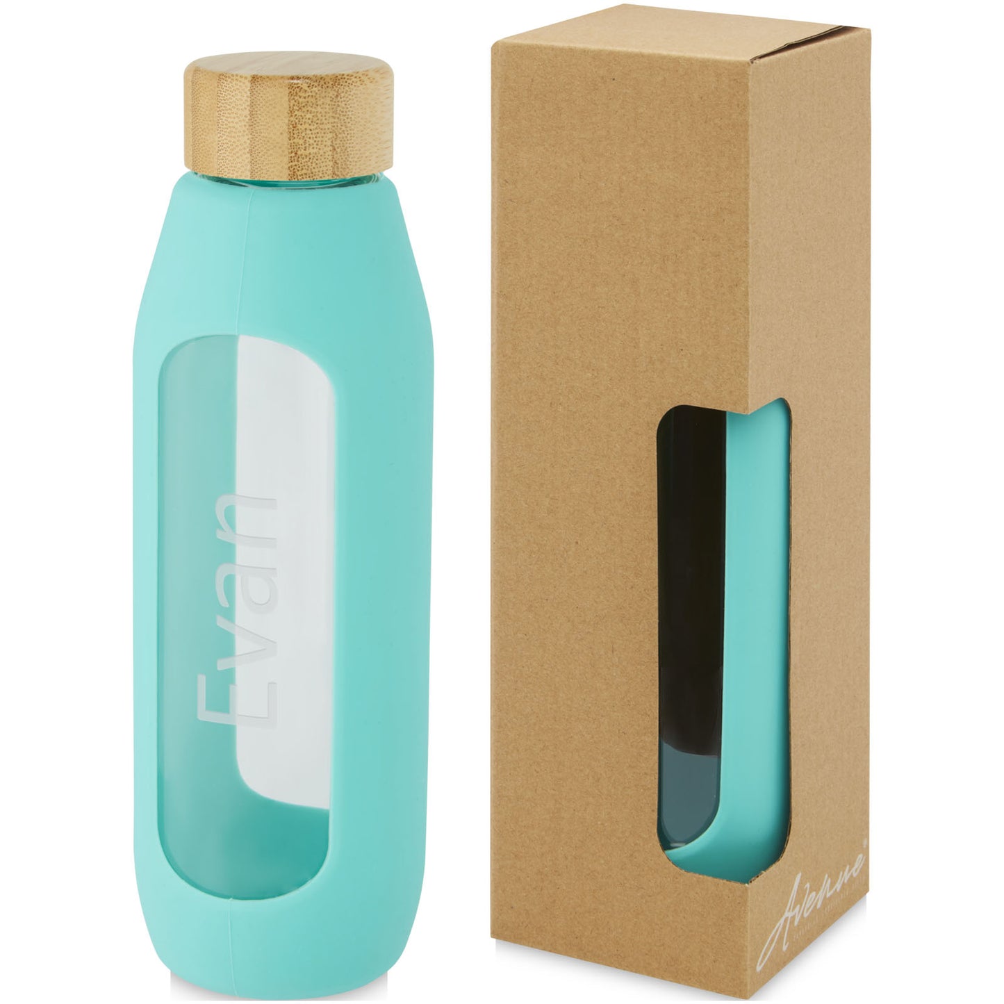 Borraccia in vetro borosilicato da 600 ml con impugnatura in silicone Tidan - Verde mare