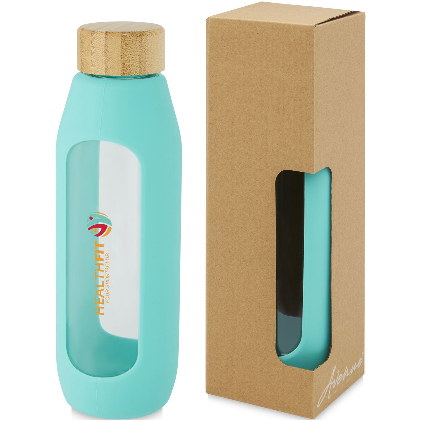 Borraccia in vetro borosilicato da 600 ml con impugnatura in silicone Tidan - Verde mare