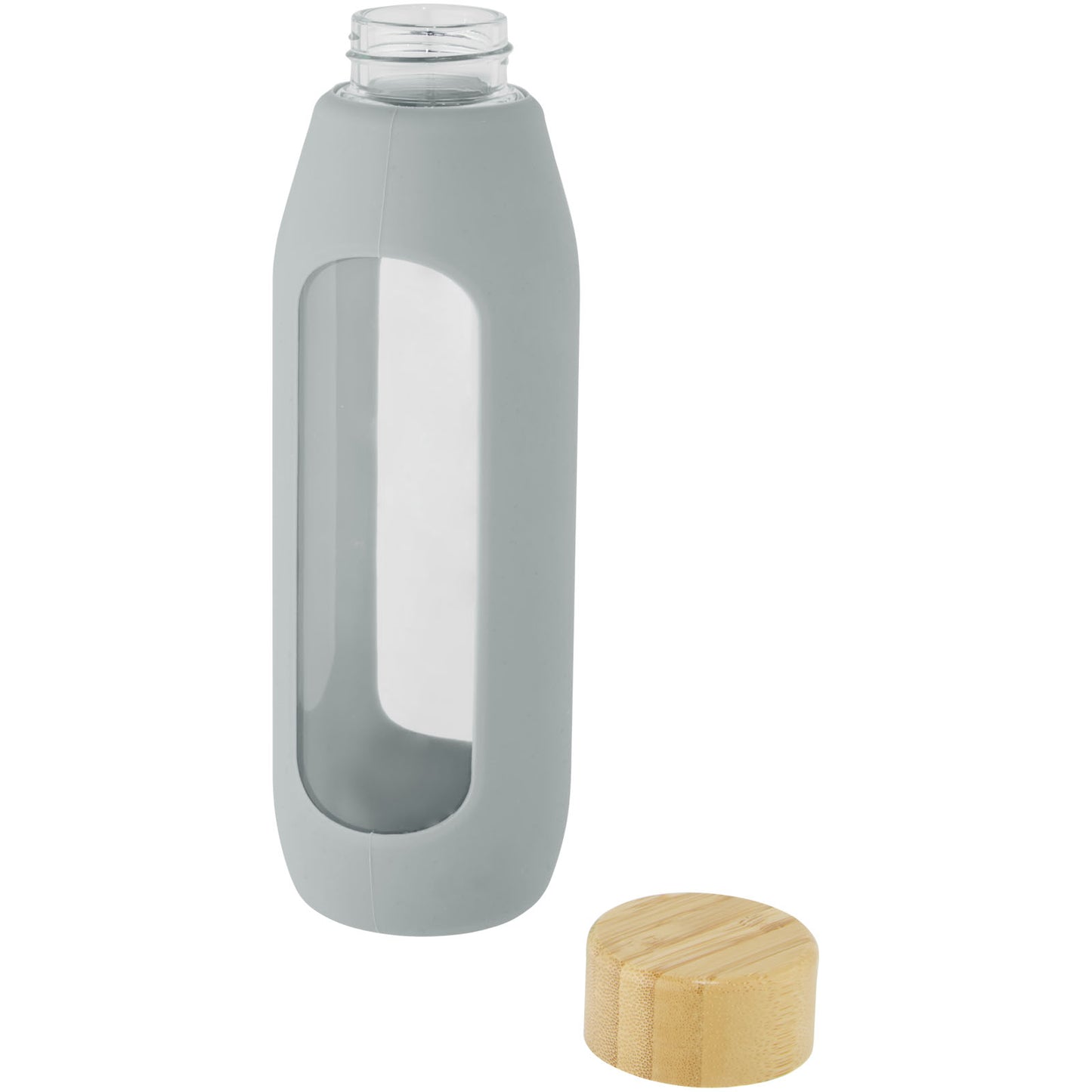 Borraccia in vetro borosilicato da 600 ml con impugnatura in silicone Tidan - Grigio