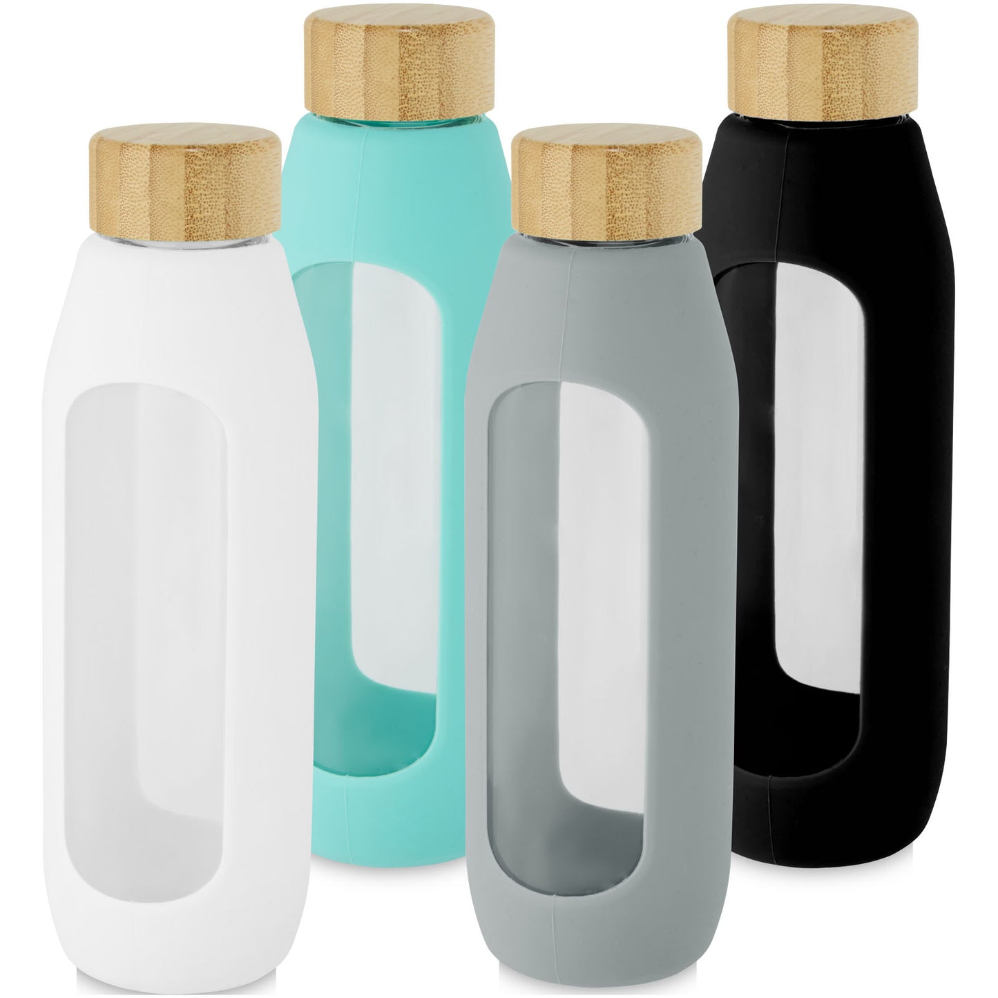 Borraccia in vetro borosilicato da 600 ml con impugnatura in silicone Tidan - Grigio