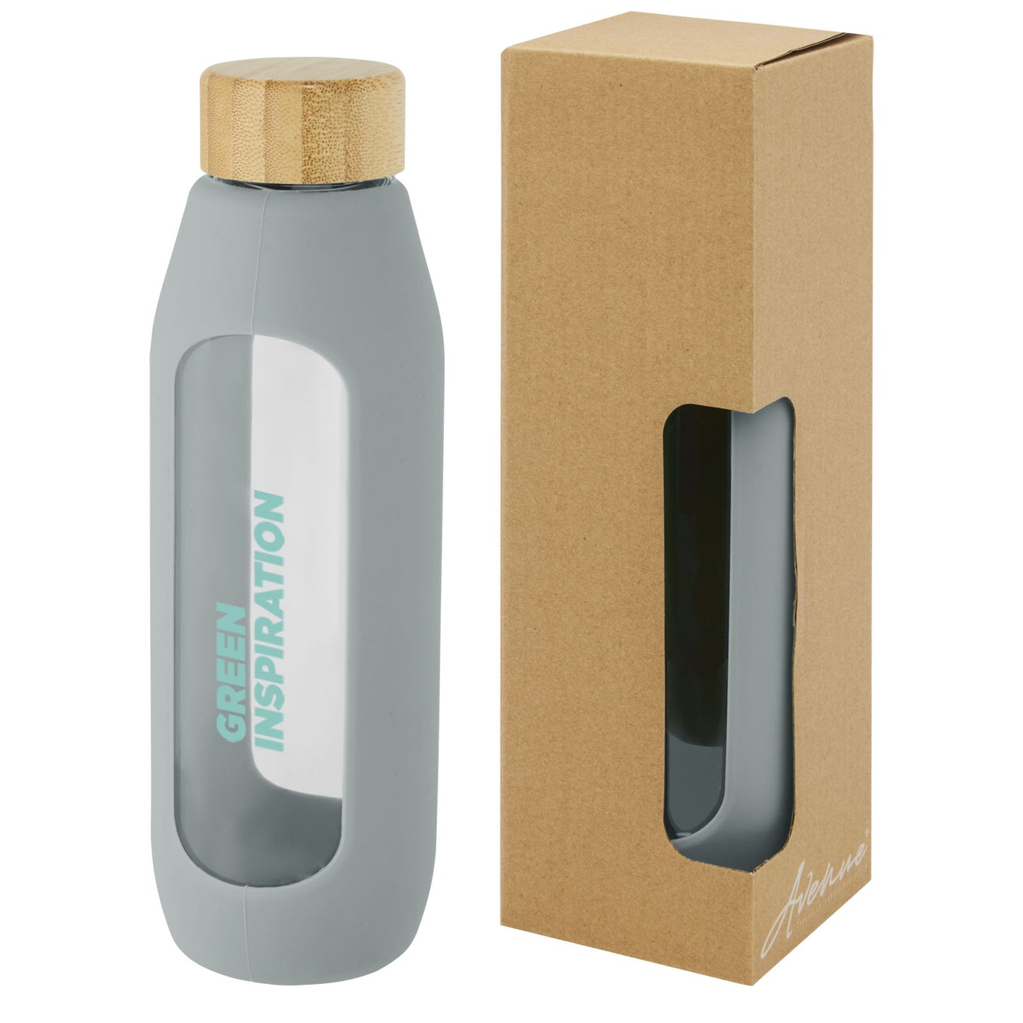 Borraccia in vetro borosilicato da 600 ml con impugnatura in silicone Tidan - Grigio