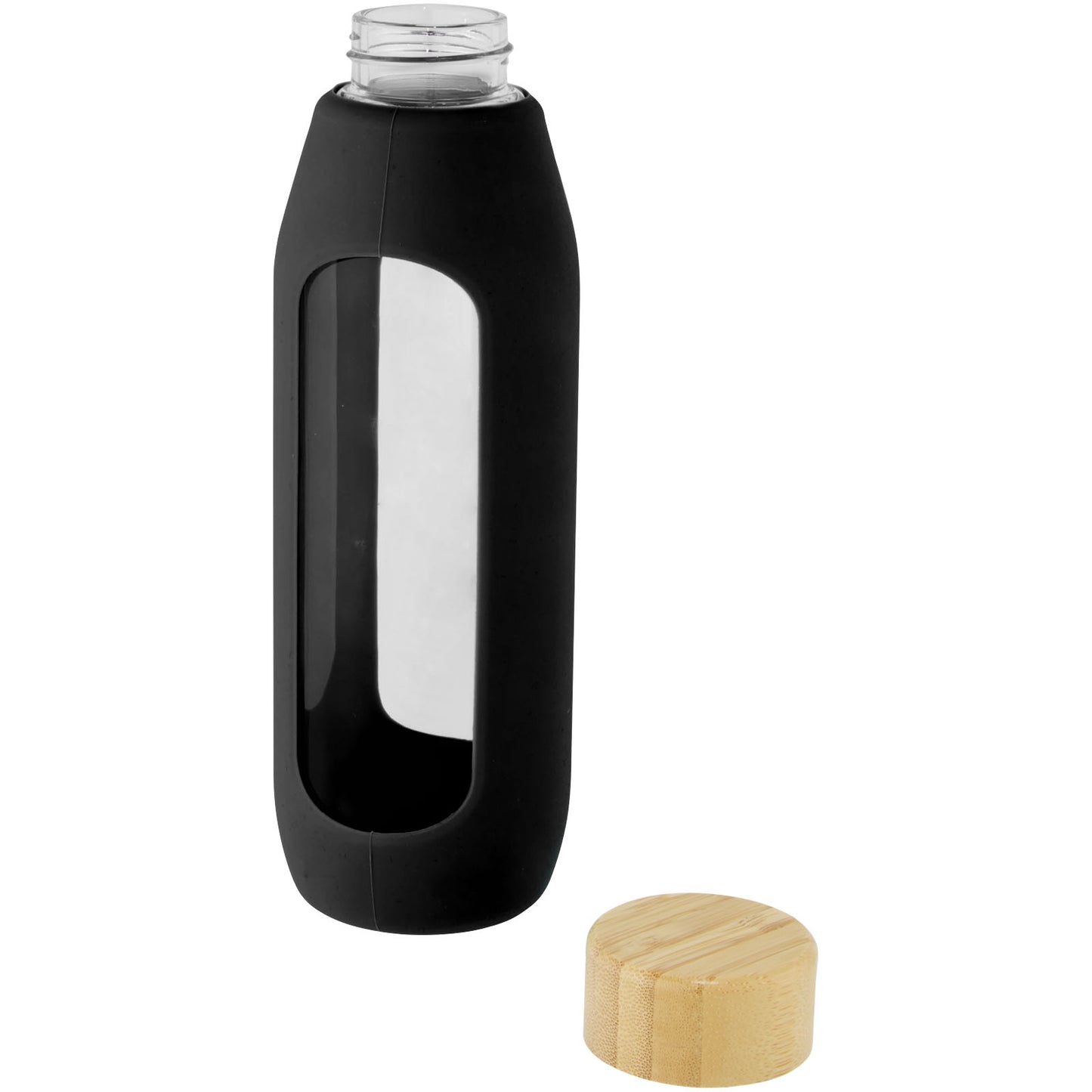 Borraccia in vetro borosilicato da 600 ml con impugnatura in silicone Tidan - Nero