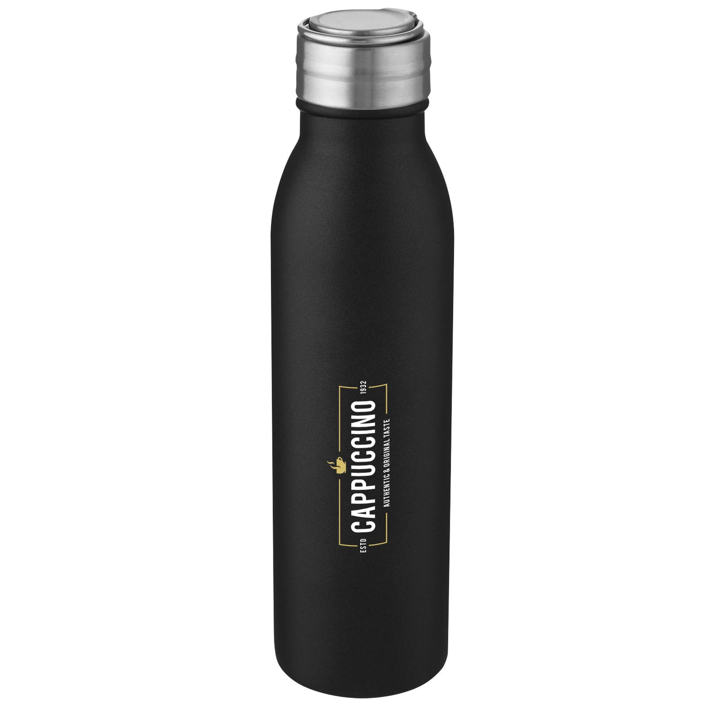Borraccia sportiva Harper da 700 ml in acciaio inossidabile con anello in metallo - Nero