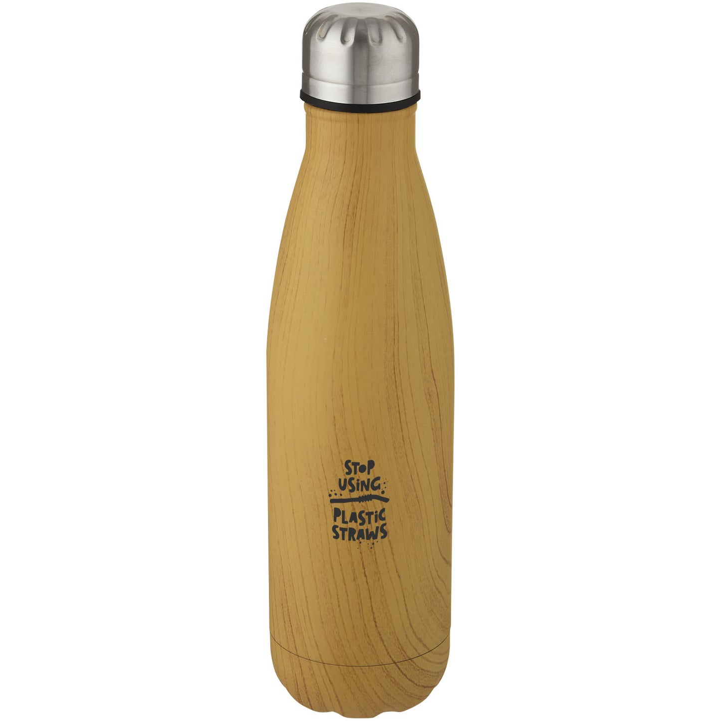 Bottiglia Cove da 500 ml con isolamento sottovuoto in acciaio inossidabile e motivo ornamentale in legno