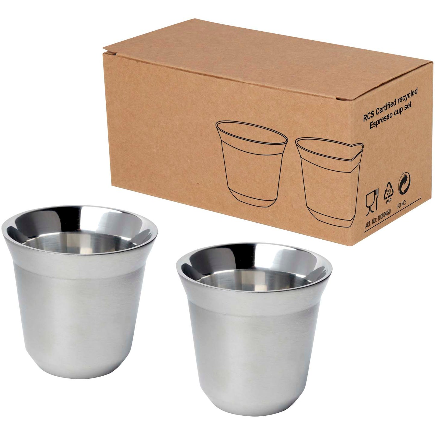 Set di tazze per caffè espresso in acciaio inossidabile certificato RCS da 80 ml Duo