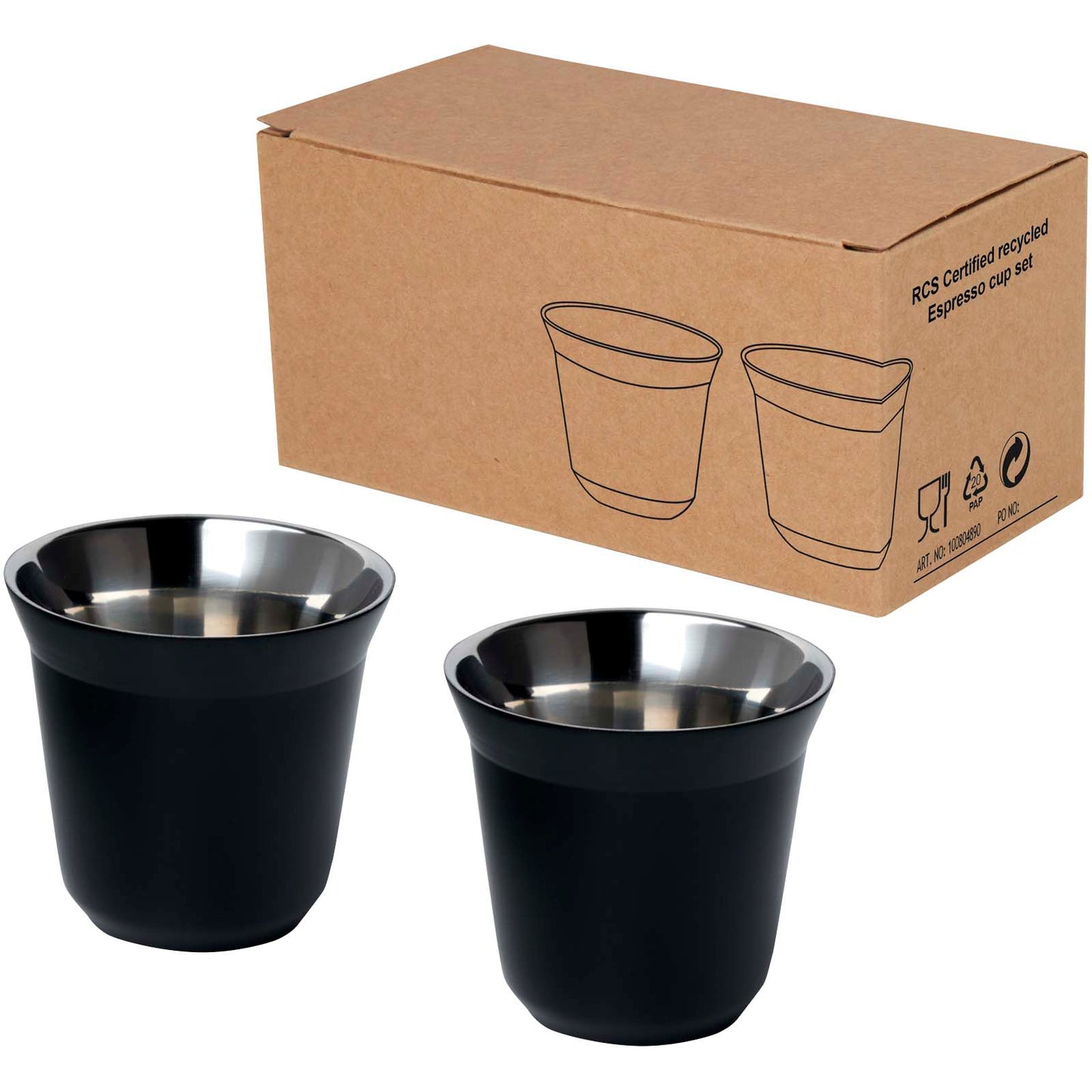 Set di tazze per caffè espresso in acciaio inossidabile certificato RCS da 80 ml Duo