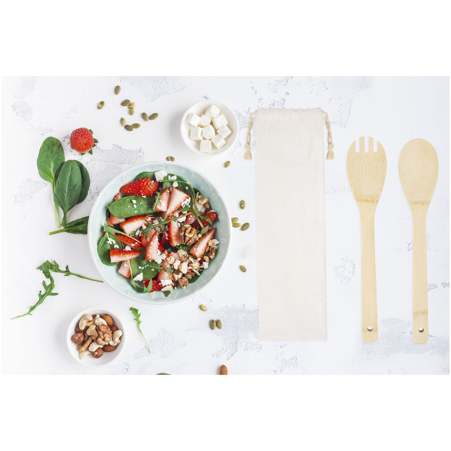 Cucchiaio e forchetta Endiv in bambù per insalata
