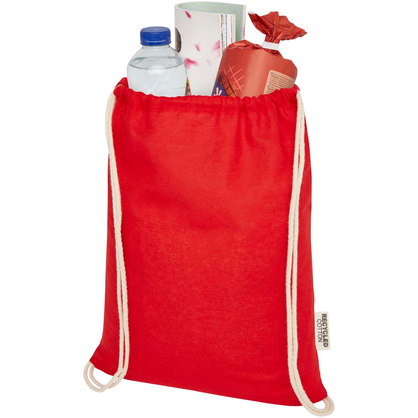 Borsa con cordoncino in cotone riciclato certificato GRS da 140 g/m² Oregon