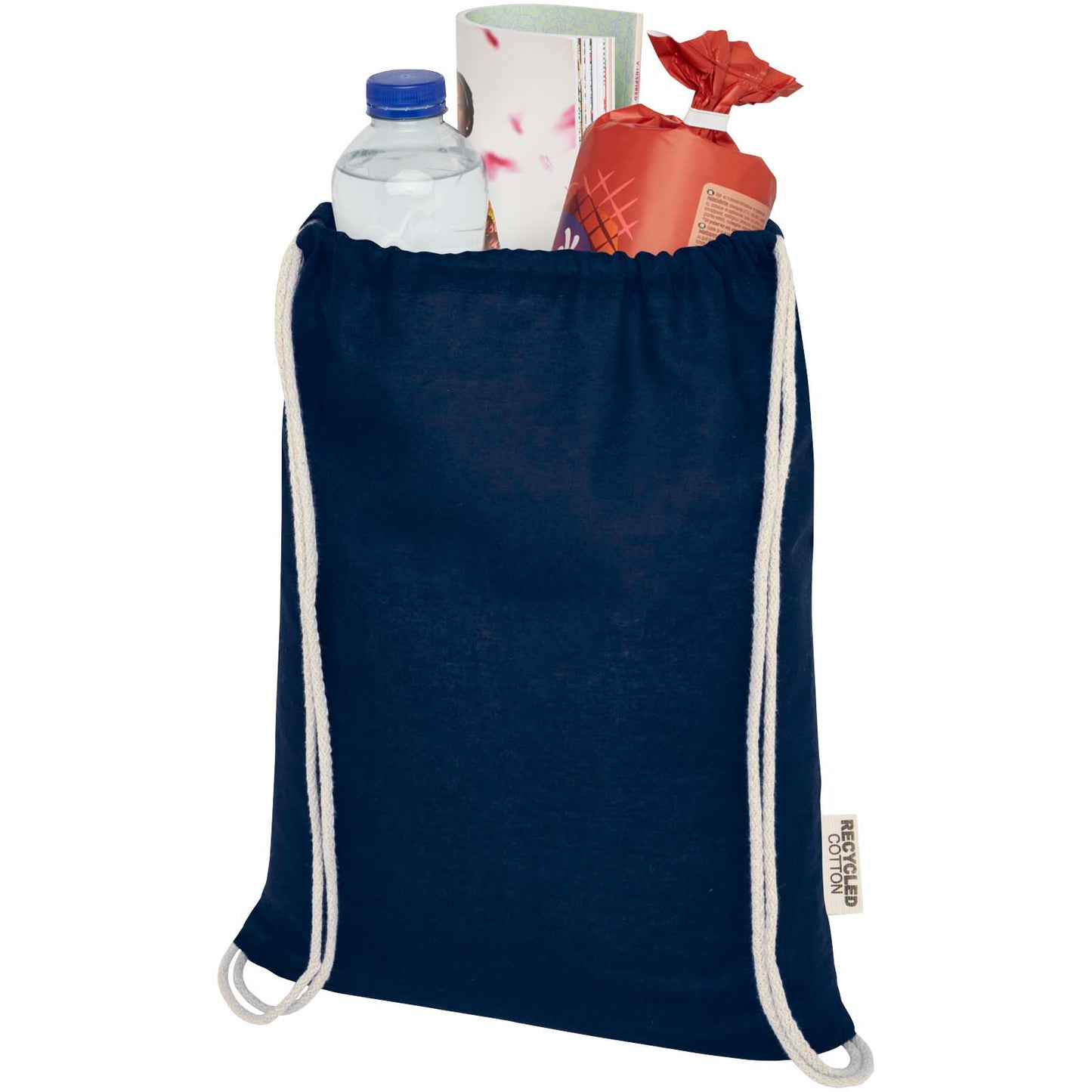 Borsa con cordoncino in cotone riciclato certificato GRS da 140 g/m² Oregon