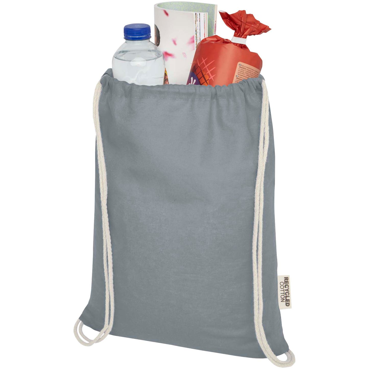 Borsa con cordoncino in cotone riciclato certificato GRS da 140 g/m² Oregon