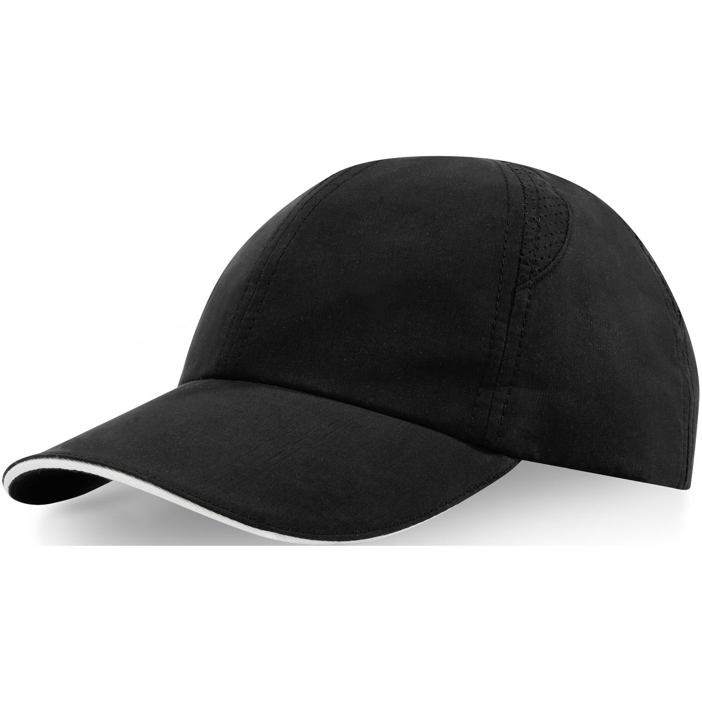Cappellino cool-fit sandwich a 6 pannelli in materiale riciclato certificato GRS Morion - Nero