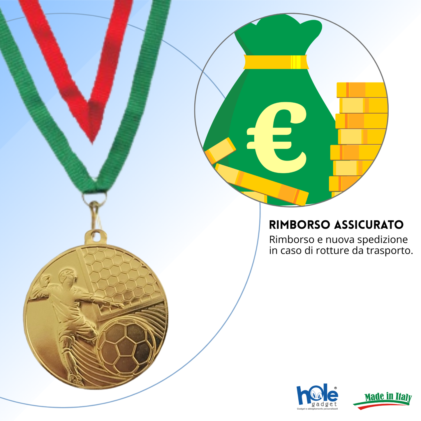 Medaglie calcio personalizzate 50 mm oro | 23.07.50.20G