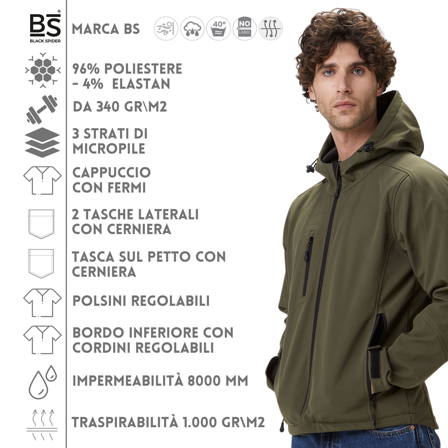 Softshell personalizzata con cappuccio | Cod. BS552