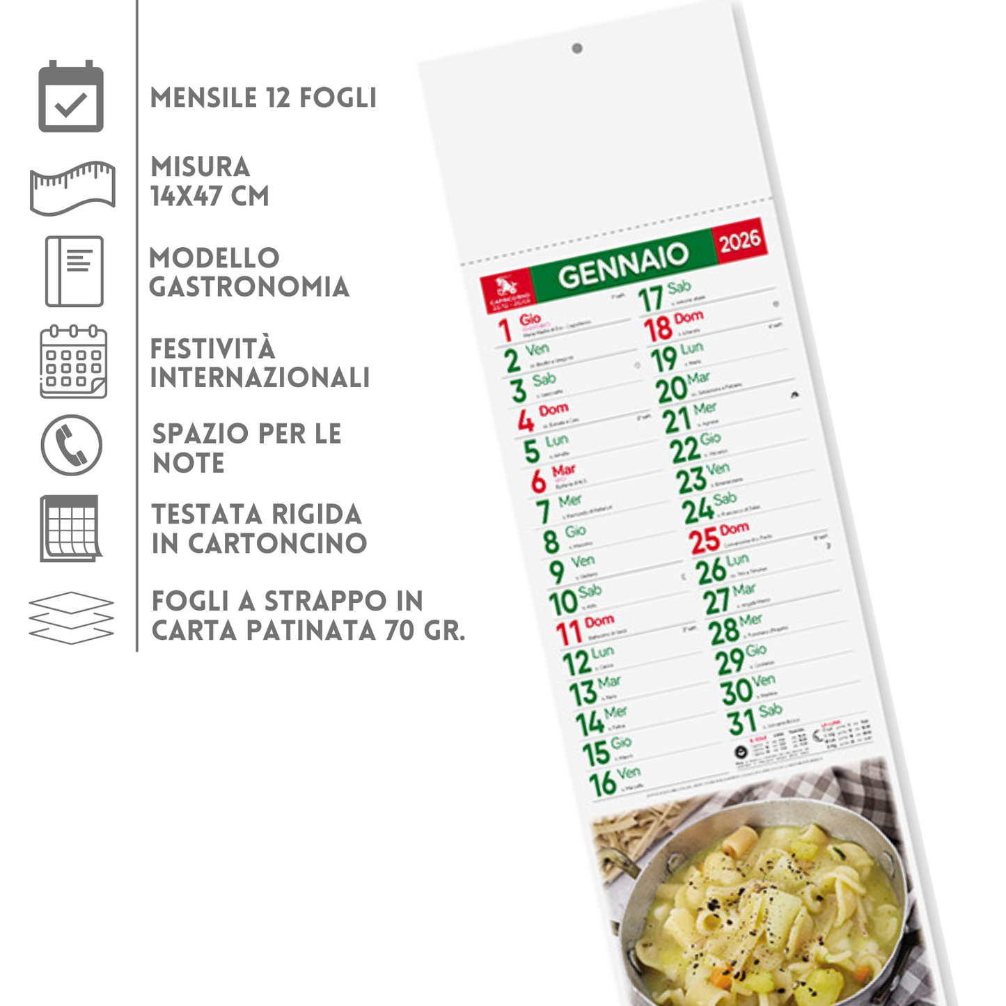 Calendario illustrato 2026 Gastronomia Slim | Cod. PA187