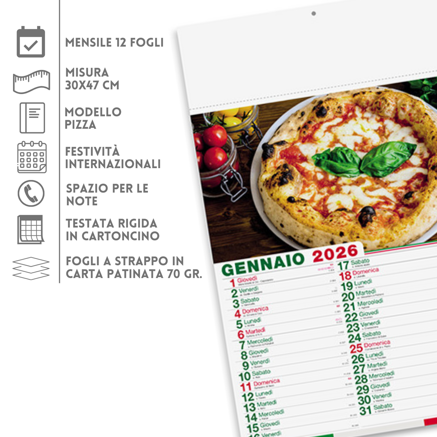 Calendario illustrato 2026 Pizza | Cod. PA136