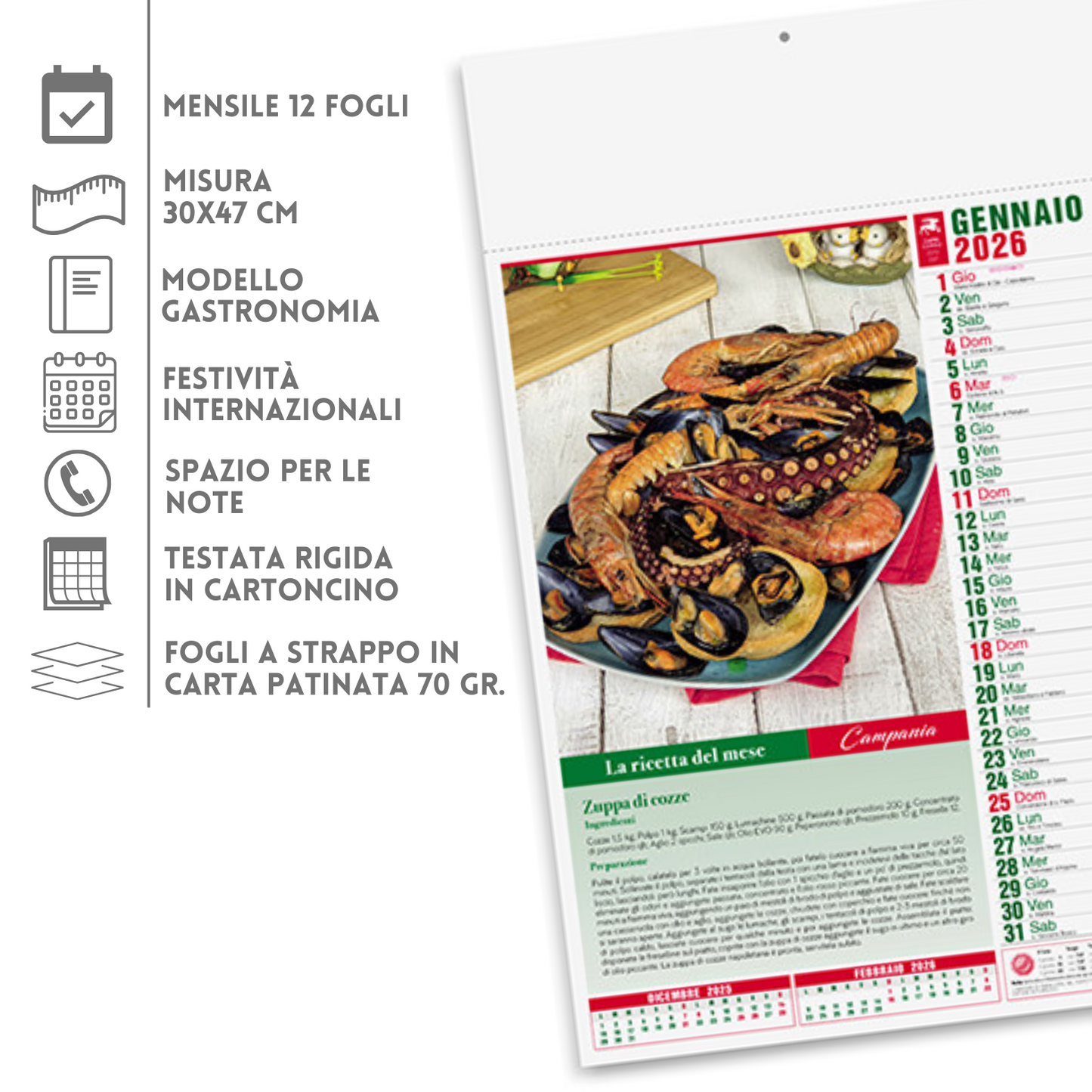Calendario illustrato 2026 Gastronomia | Cod. PA132
