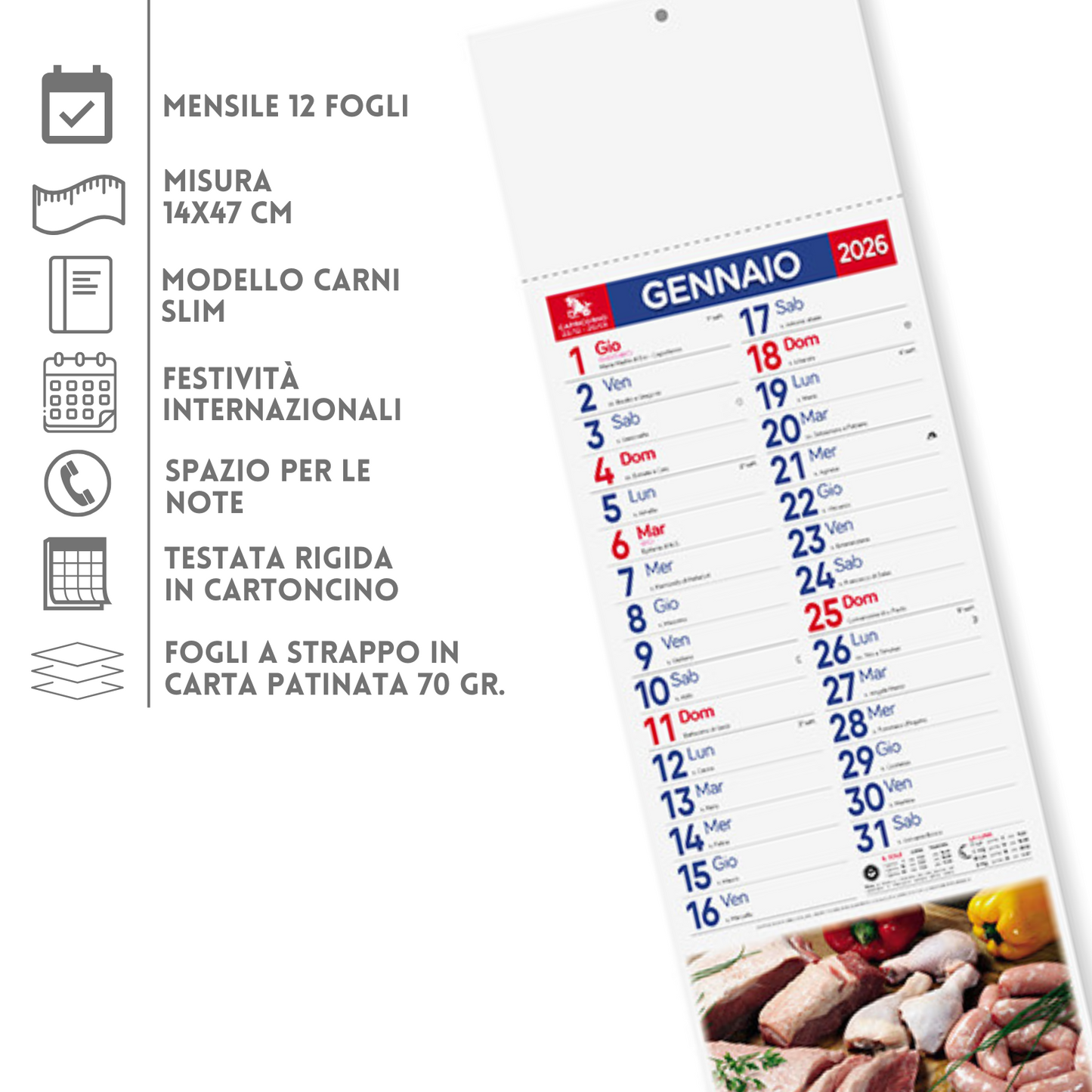 Calendario illustrato 2026 Carni Slim | Cod. PA189