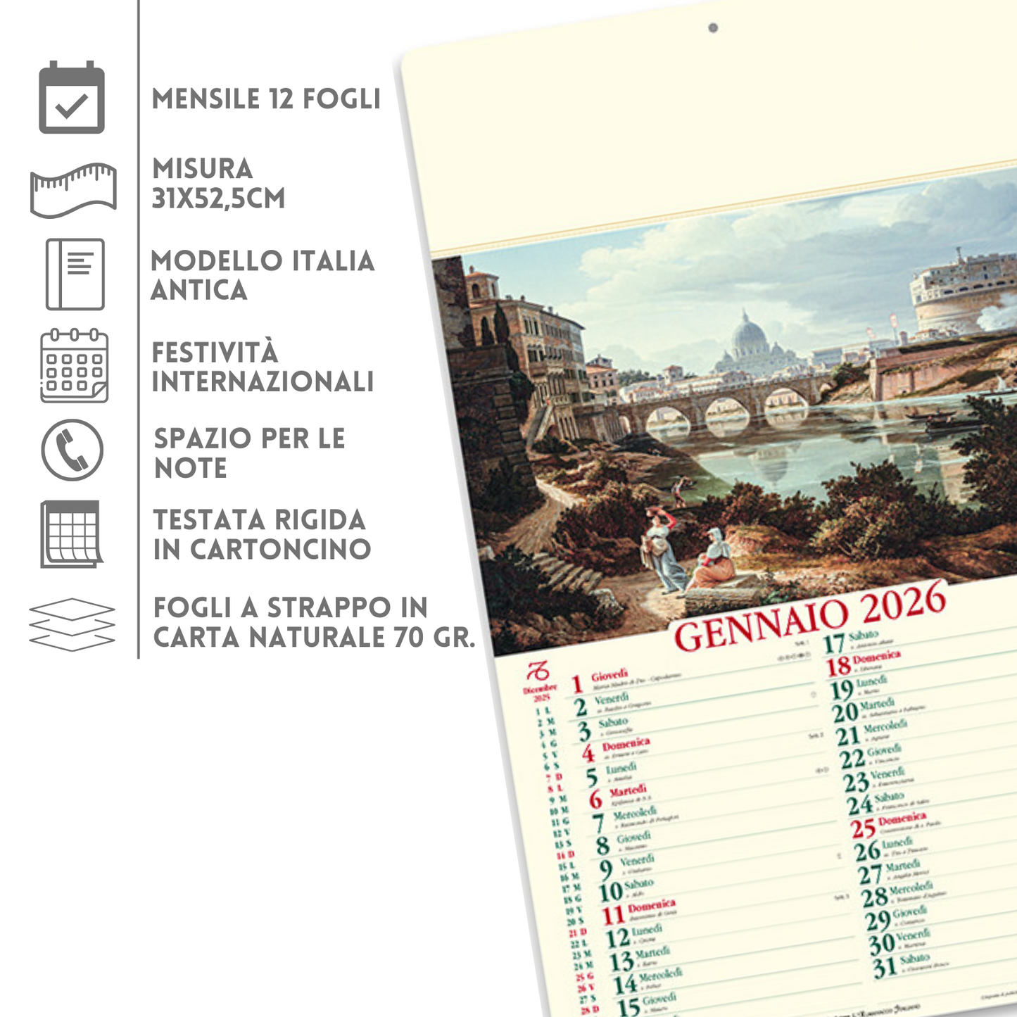 Calendario illustrato 2026 Italia Antica | Cod. PA014