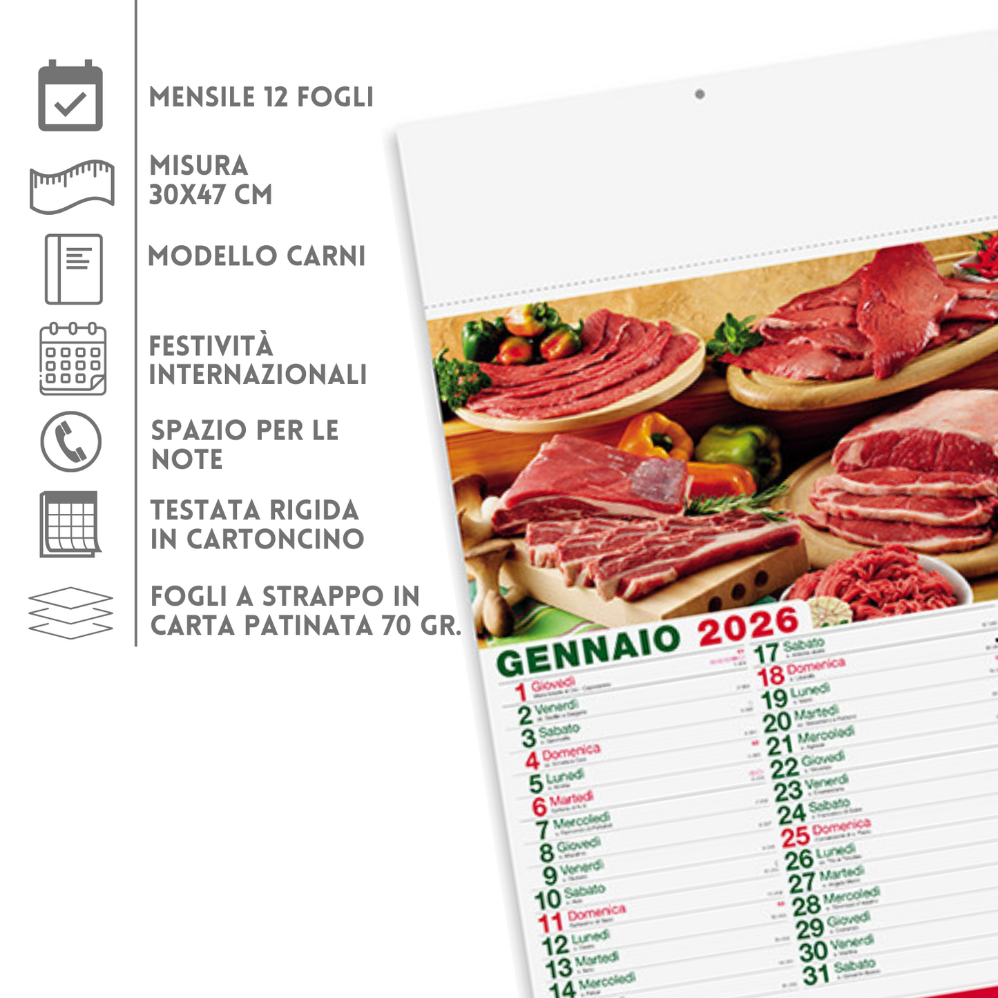Calendario illustrato 2026 Carni | Cod. PA142