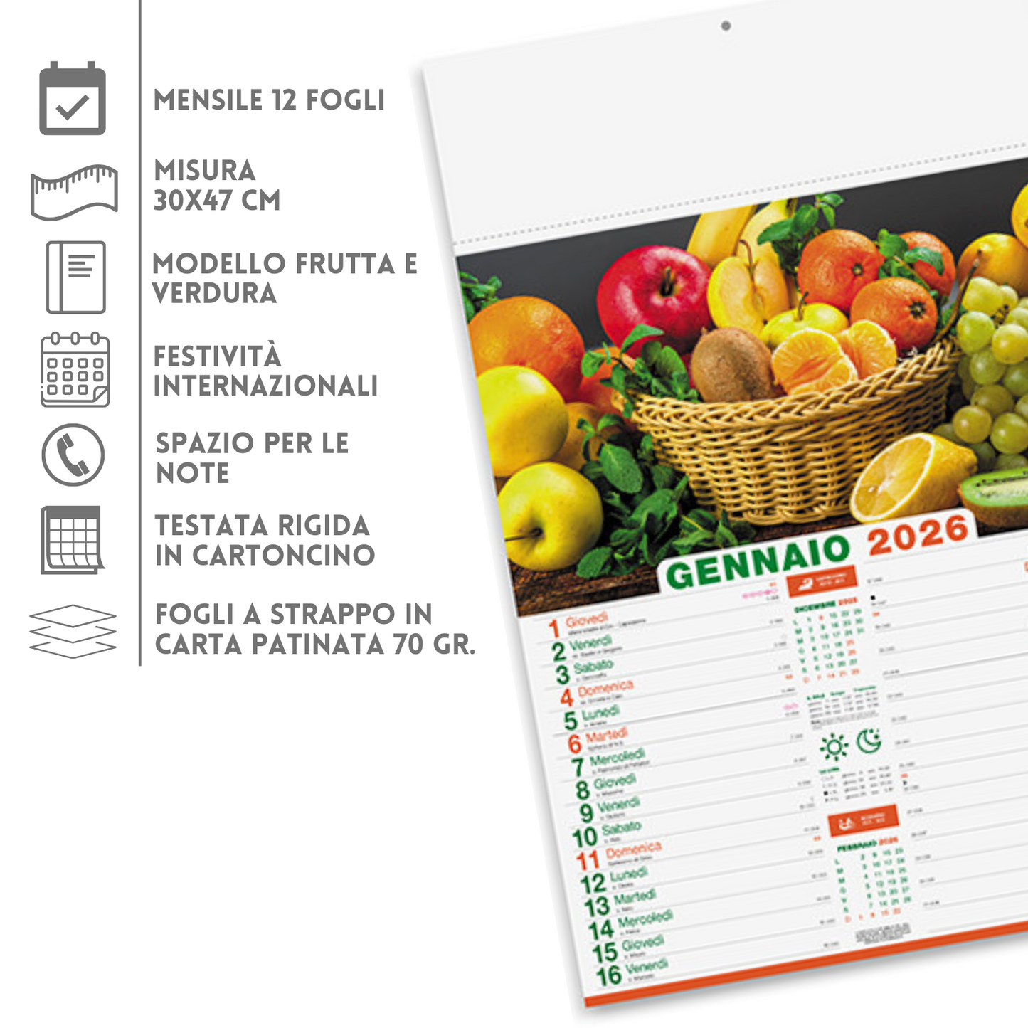 Calendario illustrato 2026 Frutta e Verdura | Cod. PA146