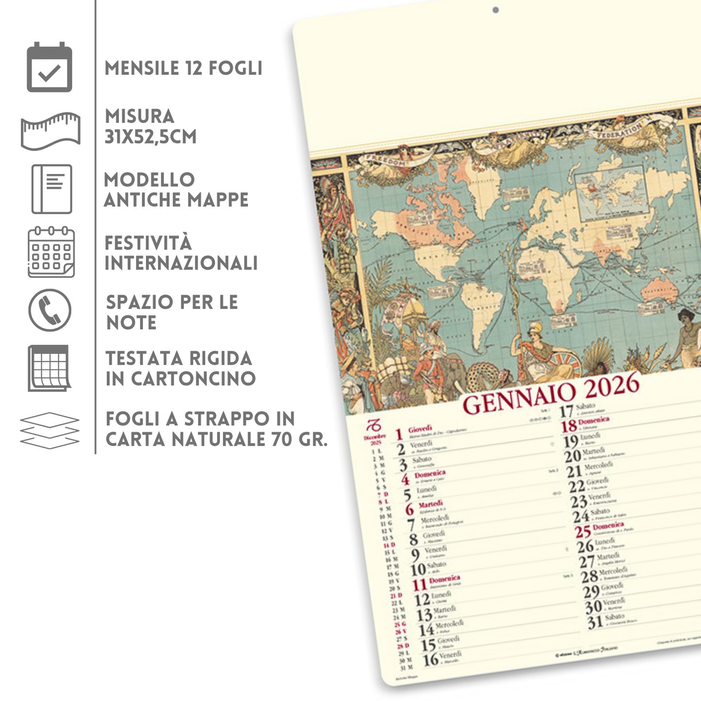Calendario illustrato 2026 Antiche Mappe | Cod. PA012
