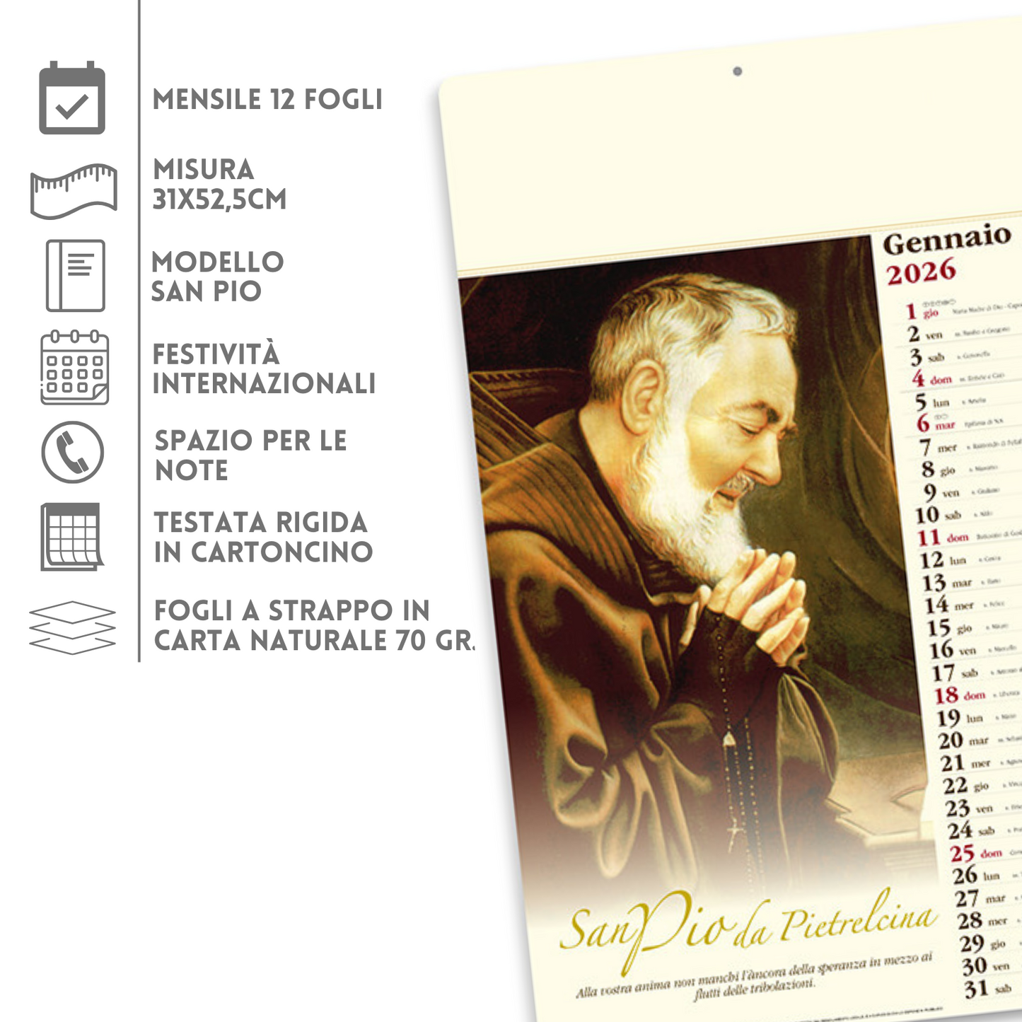 Calendario illustrato 2026 San Pio | Cod. PA024
