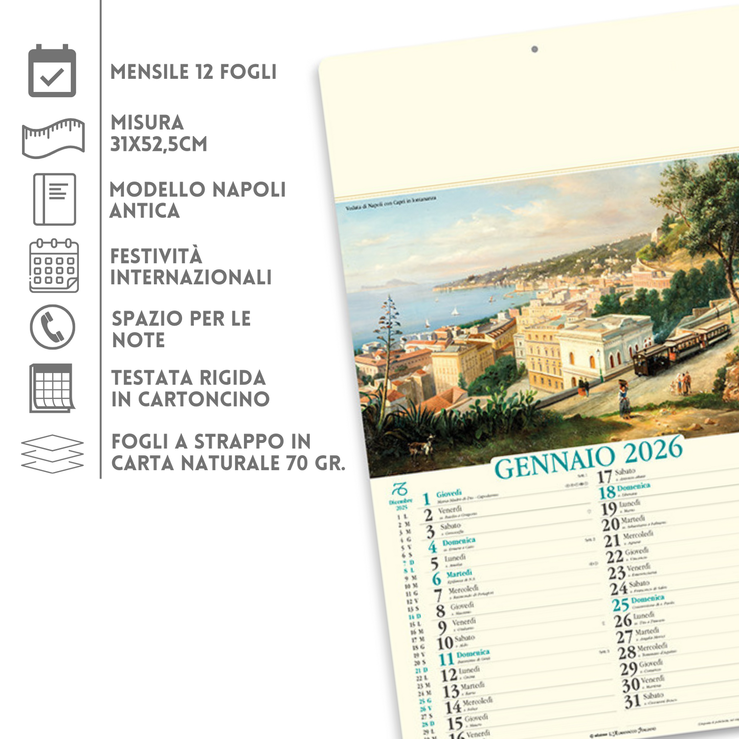 Calendario illustrato 2026 Napoli Antica | Cod. PA018