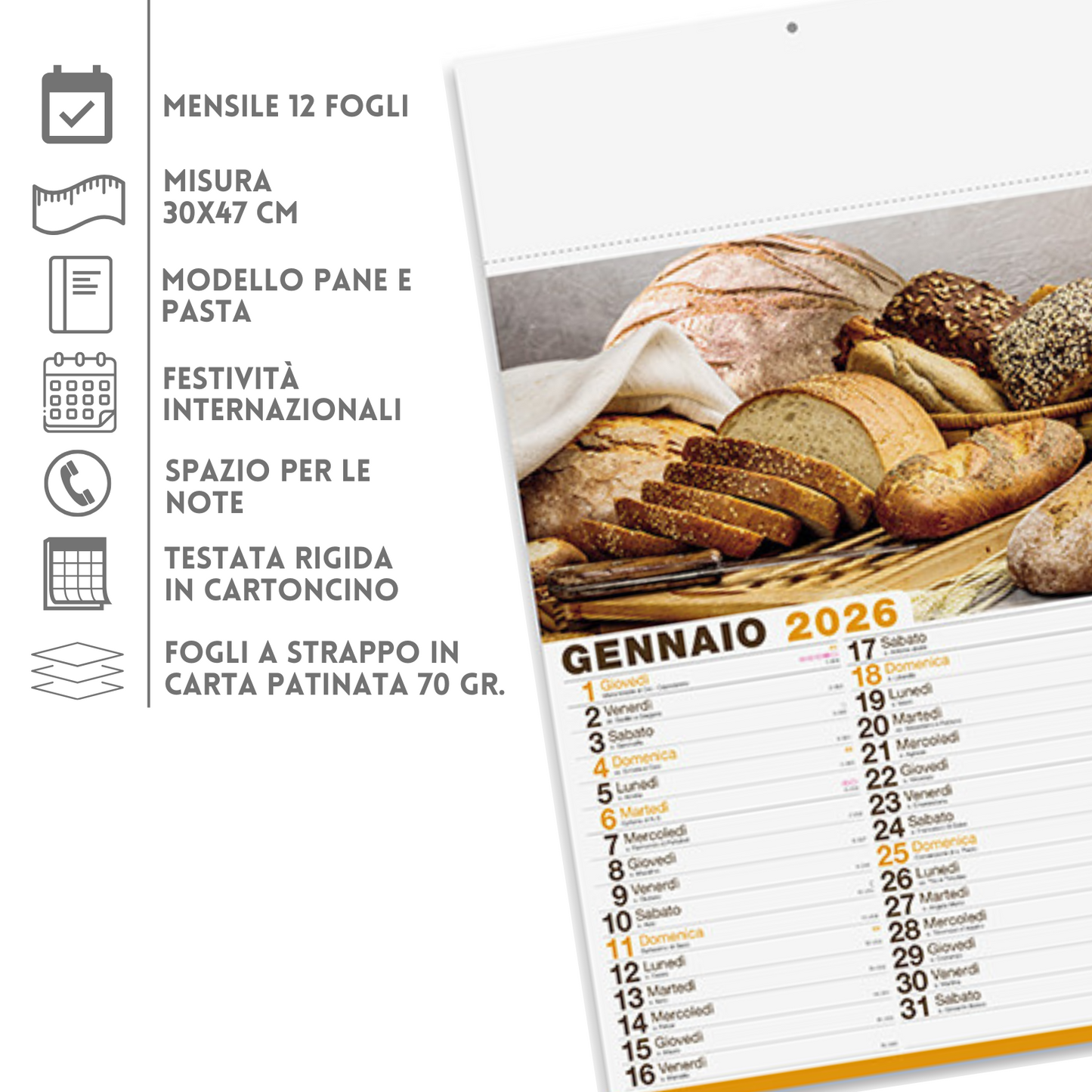 Calendario illustrato 2026 Pane e Pasta | Cod. PA138