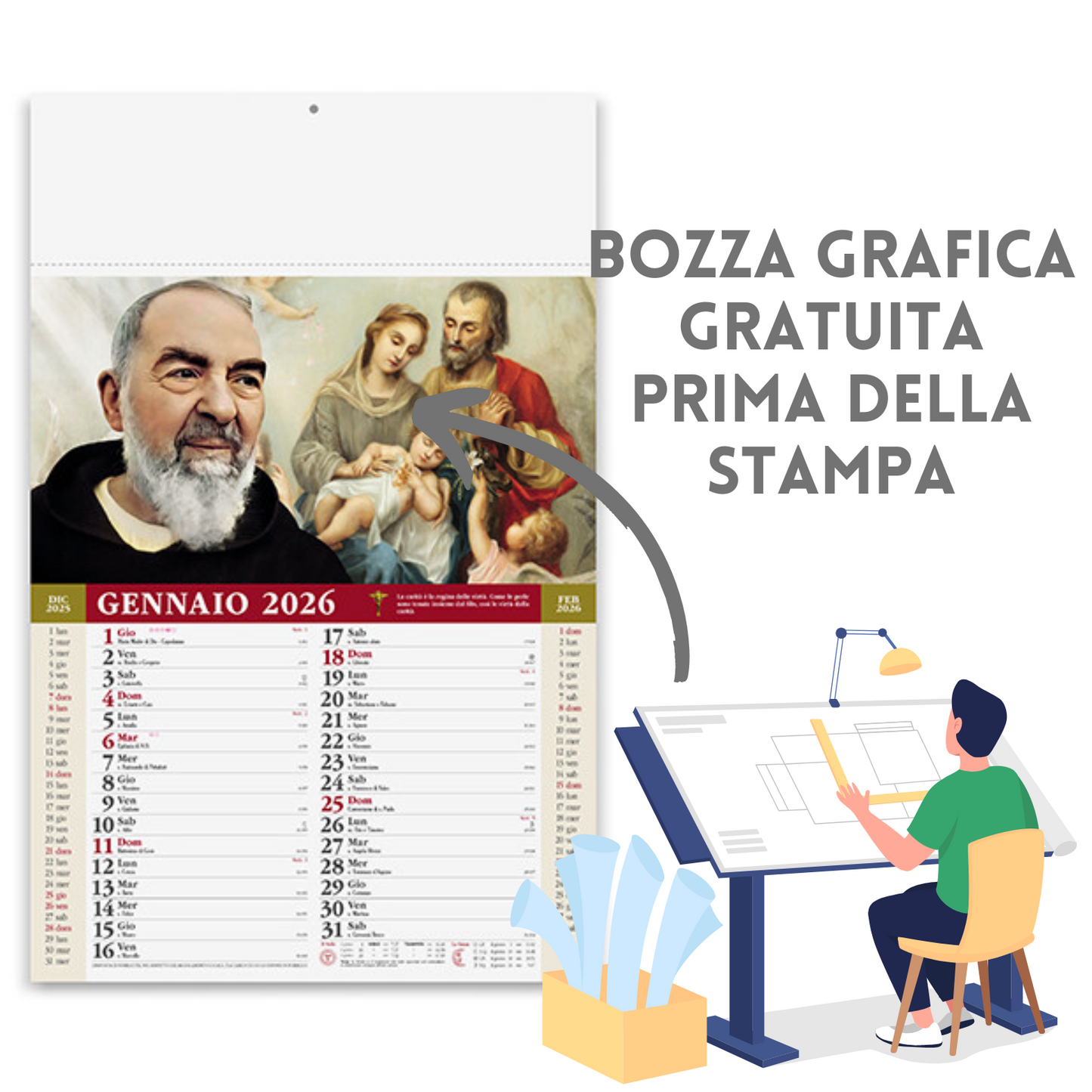 Calendario illustrato 2026 San Pio | Cod. PA100