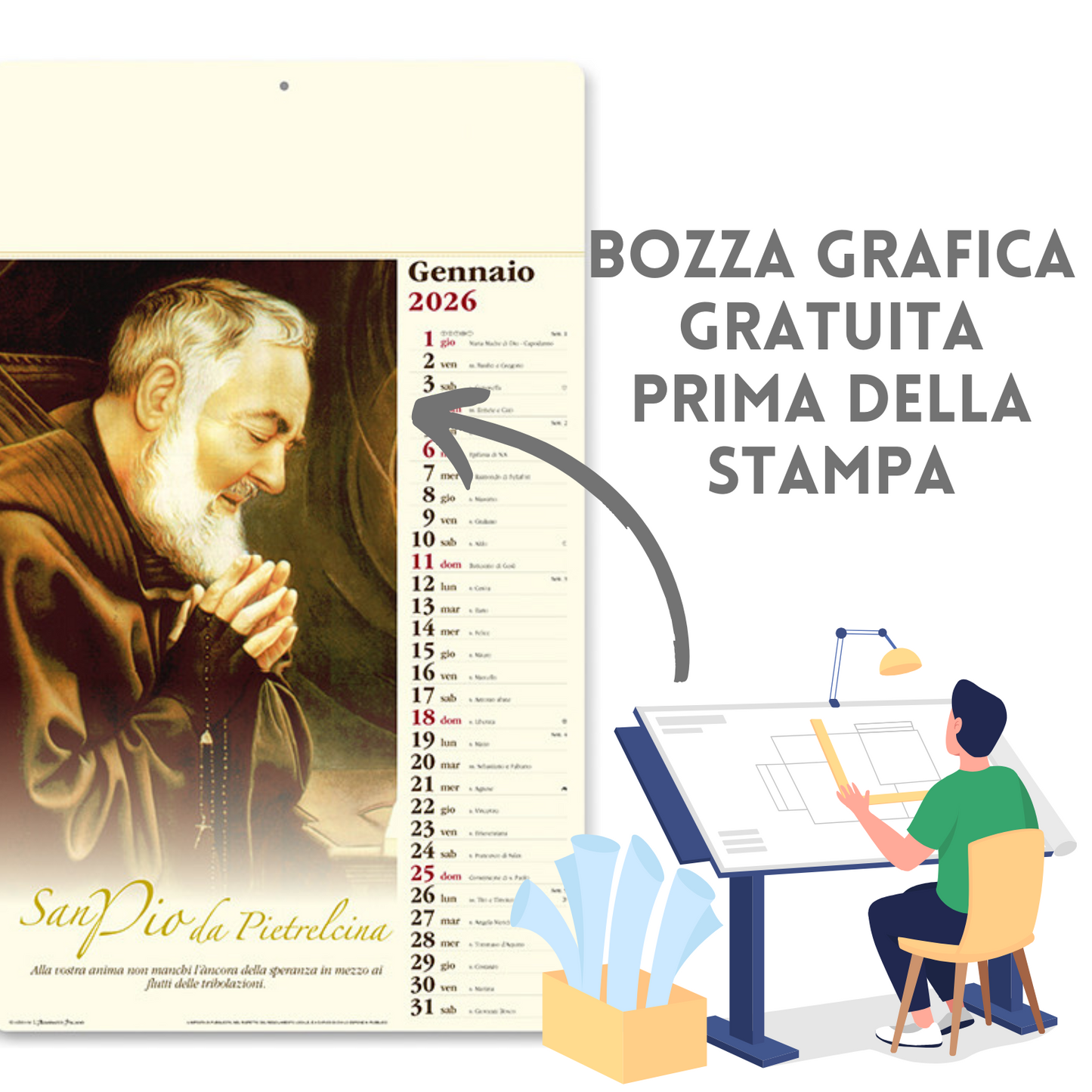 Calendario illustrato 2026 San Pio | Cod. PA024