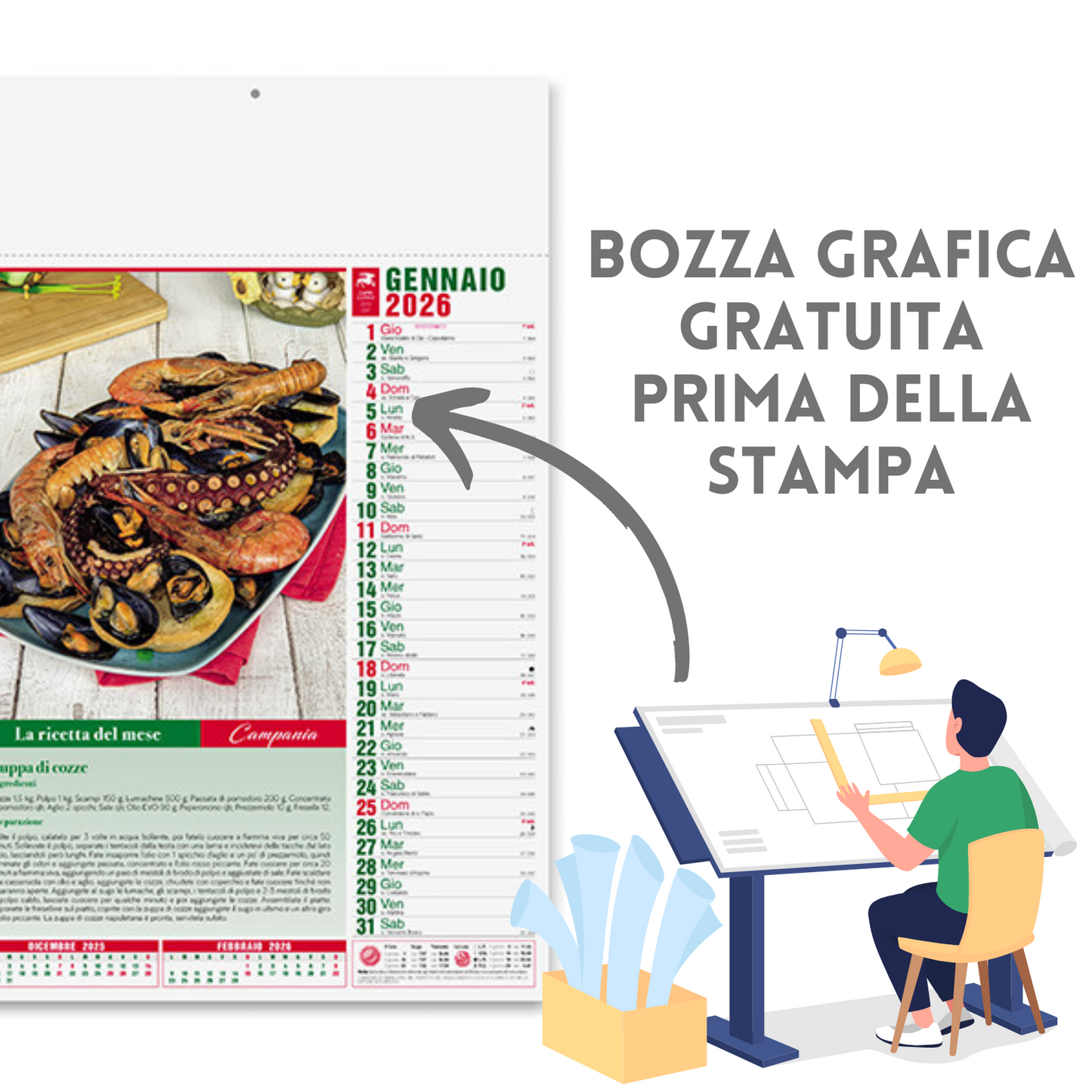 Calendario illustrato 2026 Gastronomia | Cod. PA132