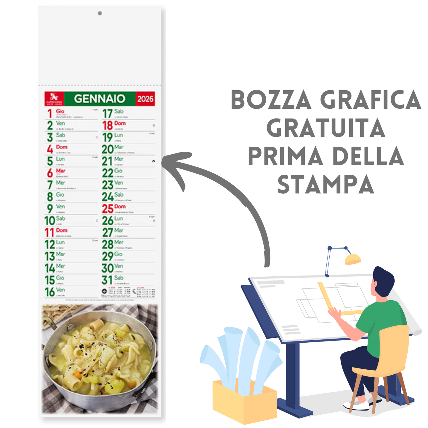 Calendario illustrato 2026 Gastronomia Slim | Cod. PA187