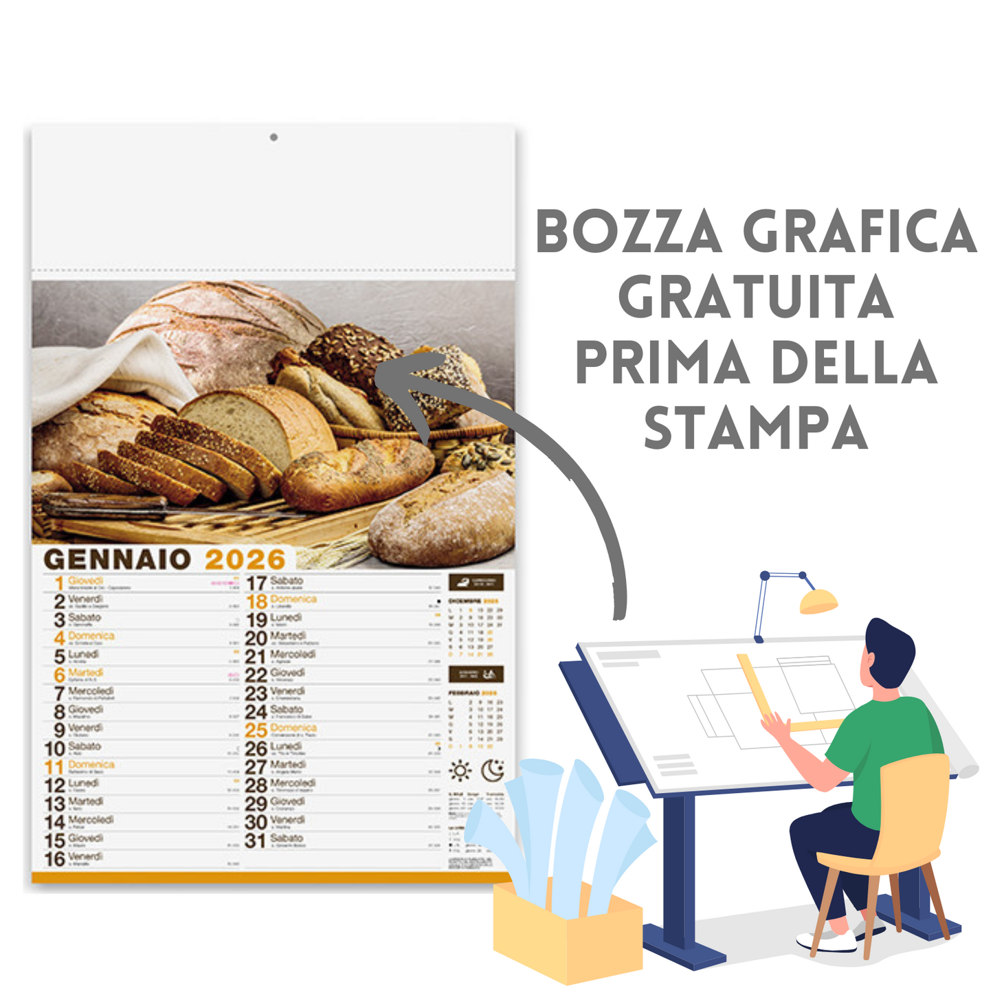 Calendario illustrato 2026 Pane e Pasta | Cod. PA138