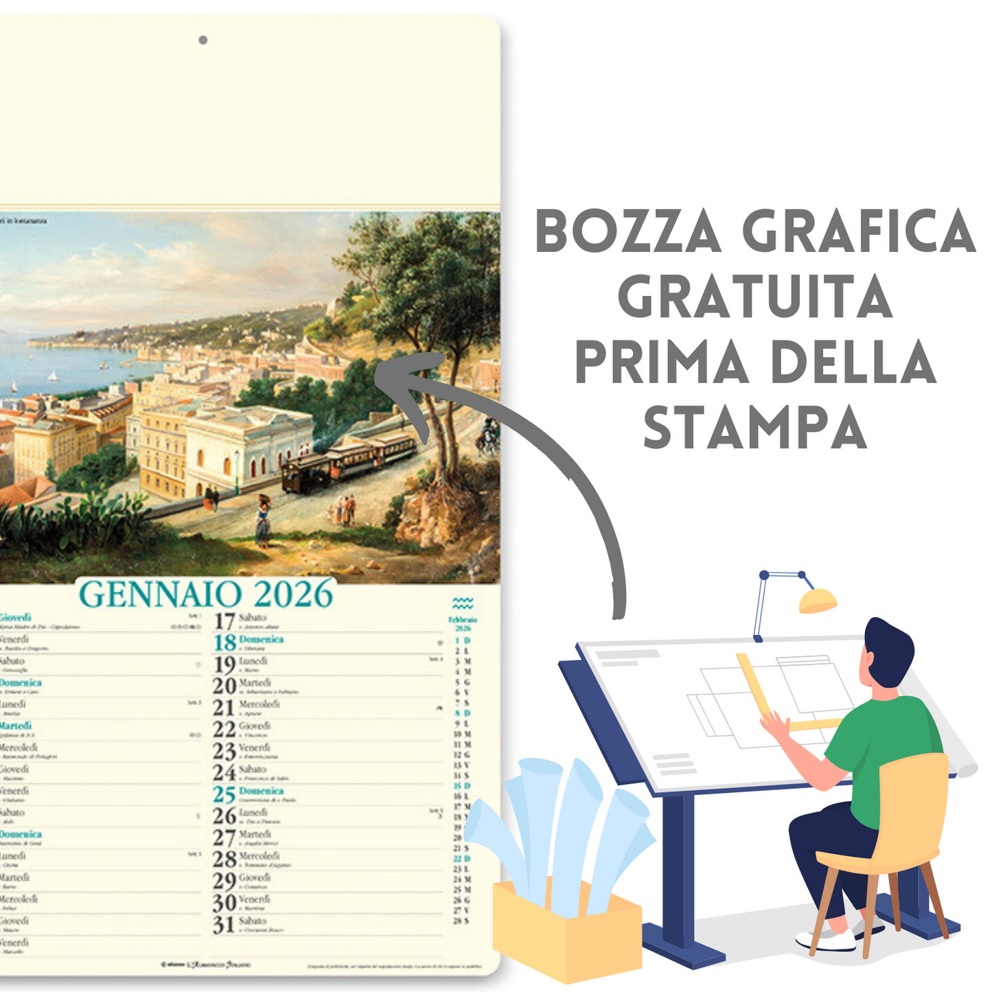 Calendario illustrato 2026 Napoli Antica | Cod. PA018