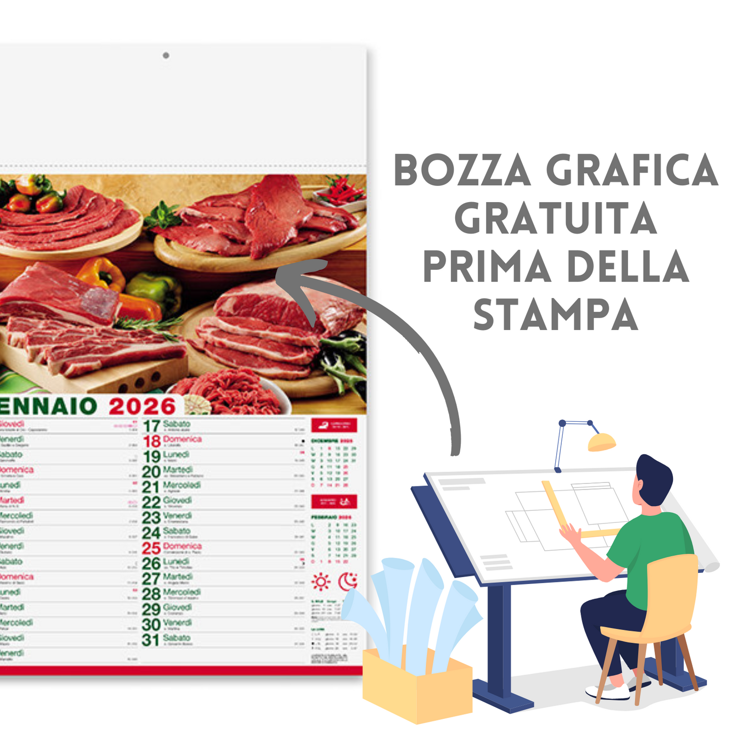 Calendario illustrato 2026 Carni | Cod. PA142