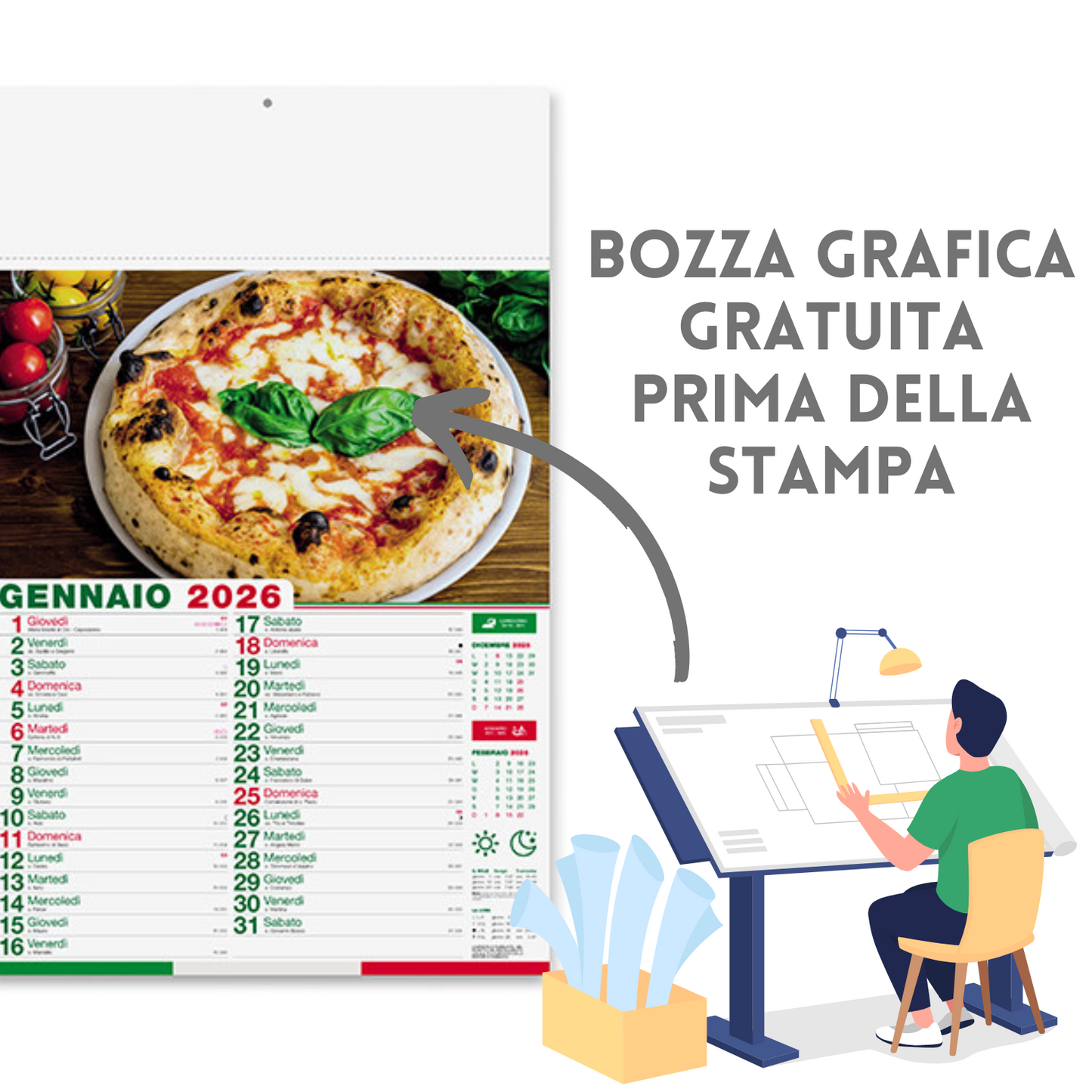 Calendario illustrato 2026 Pizza | Cod. PA136