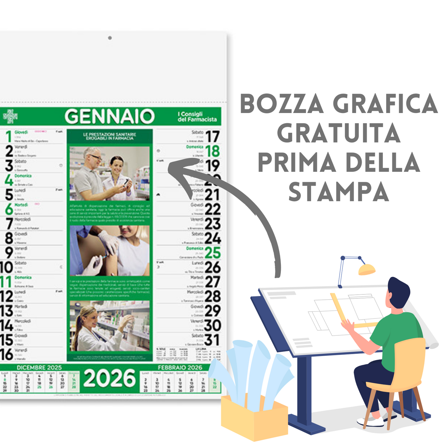 Calendario illustrato 2026 Farmacia | Cod. PA154
