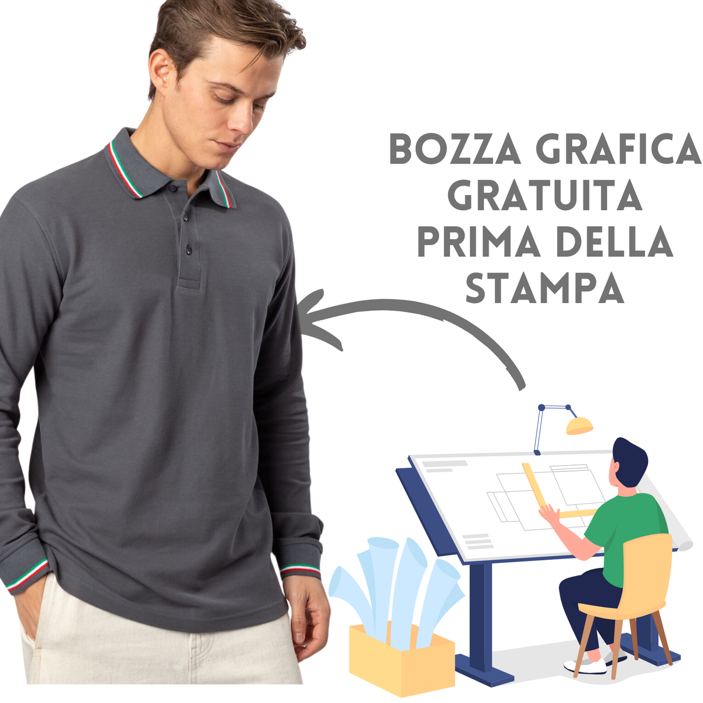 Polo a manica lunga con tricolore | Cod. BS211