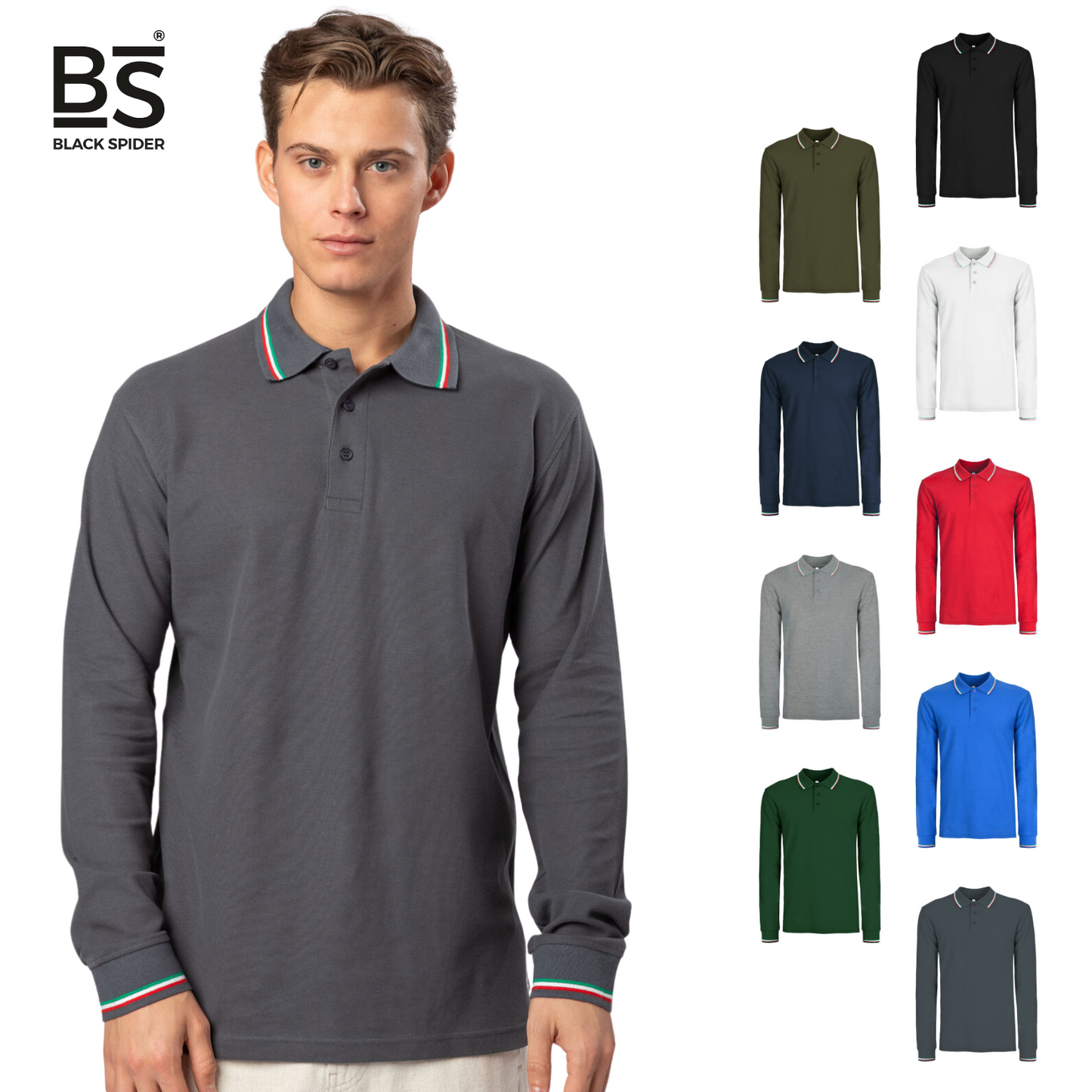 Polo a manica lunga con tricolore | Cod. BS211