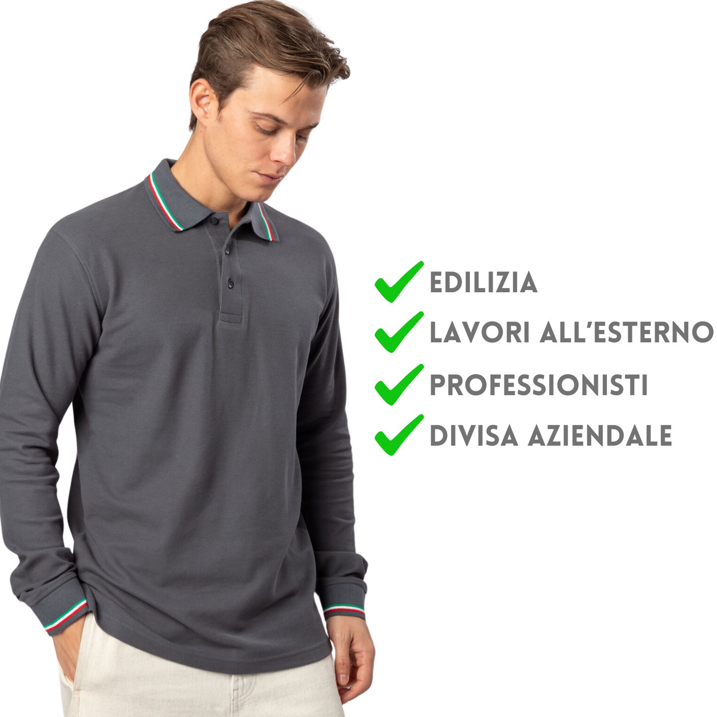 Polo a manica lunga con tricolore | Cod. BS211