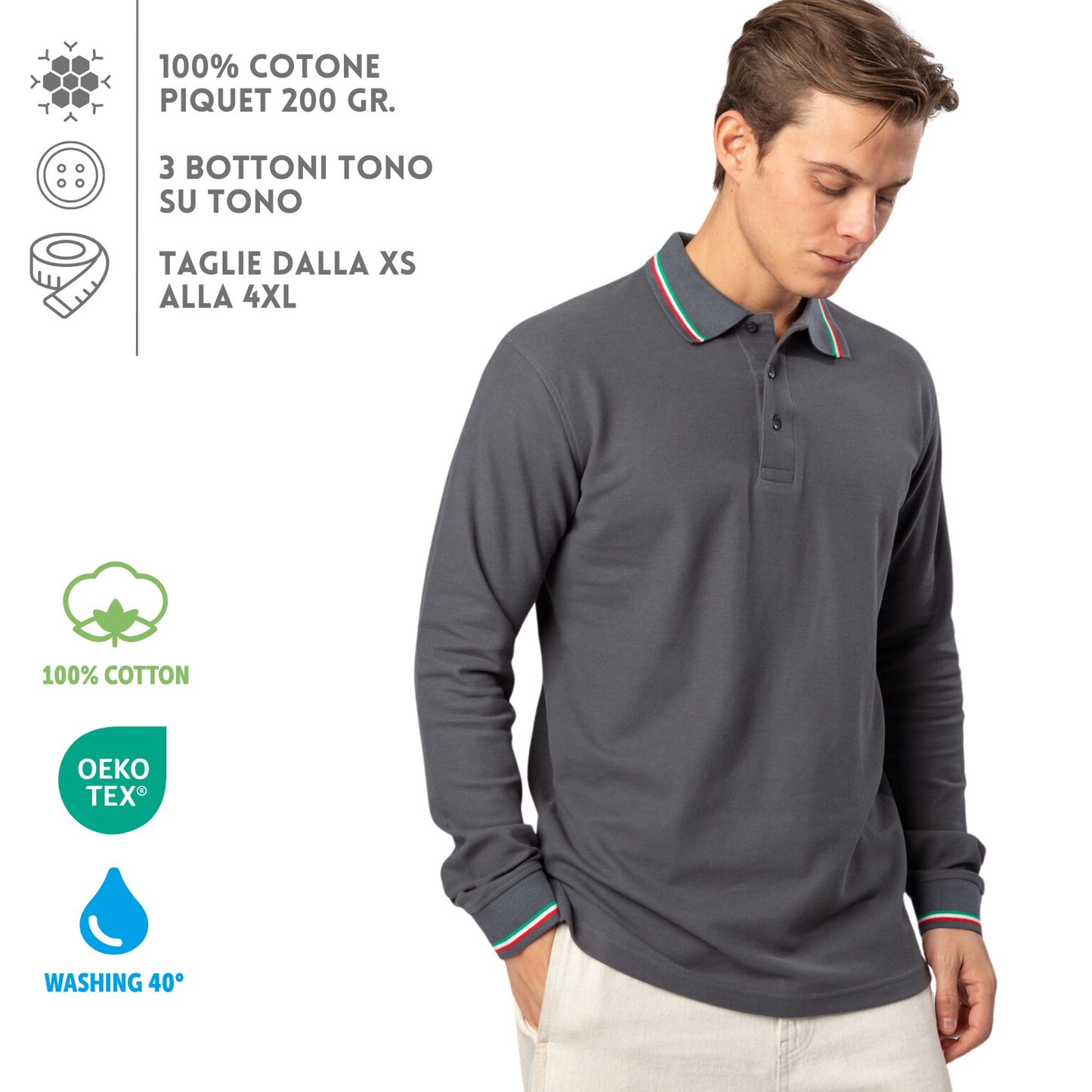 Polo a manica lunga con tricolore | Cod. BS211