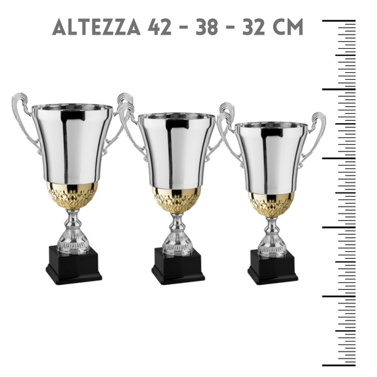 Tris di coppe trofeo personalizzate