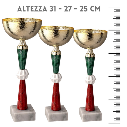Tris di coppe trofeo personalizzate