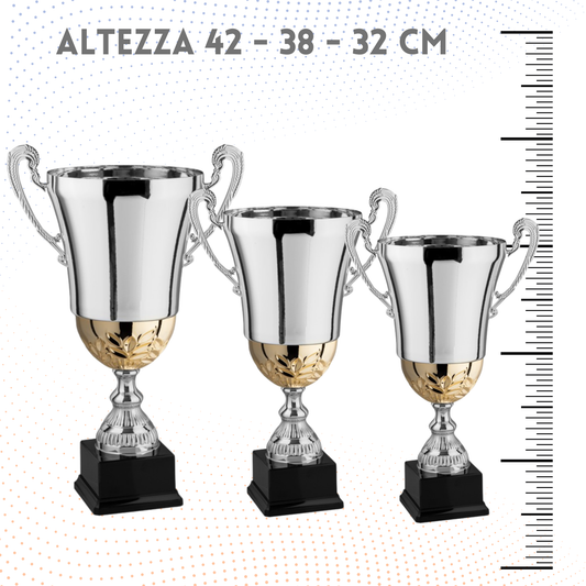 Tris di trofei personalizzati con manici 42 - 38 - 32 cm | Cod. 2.491P