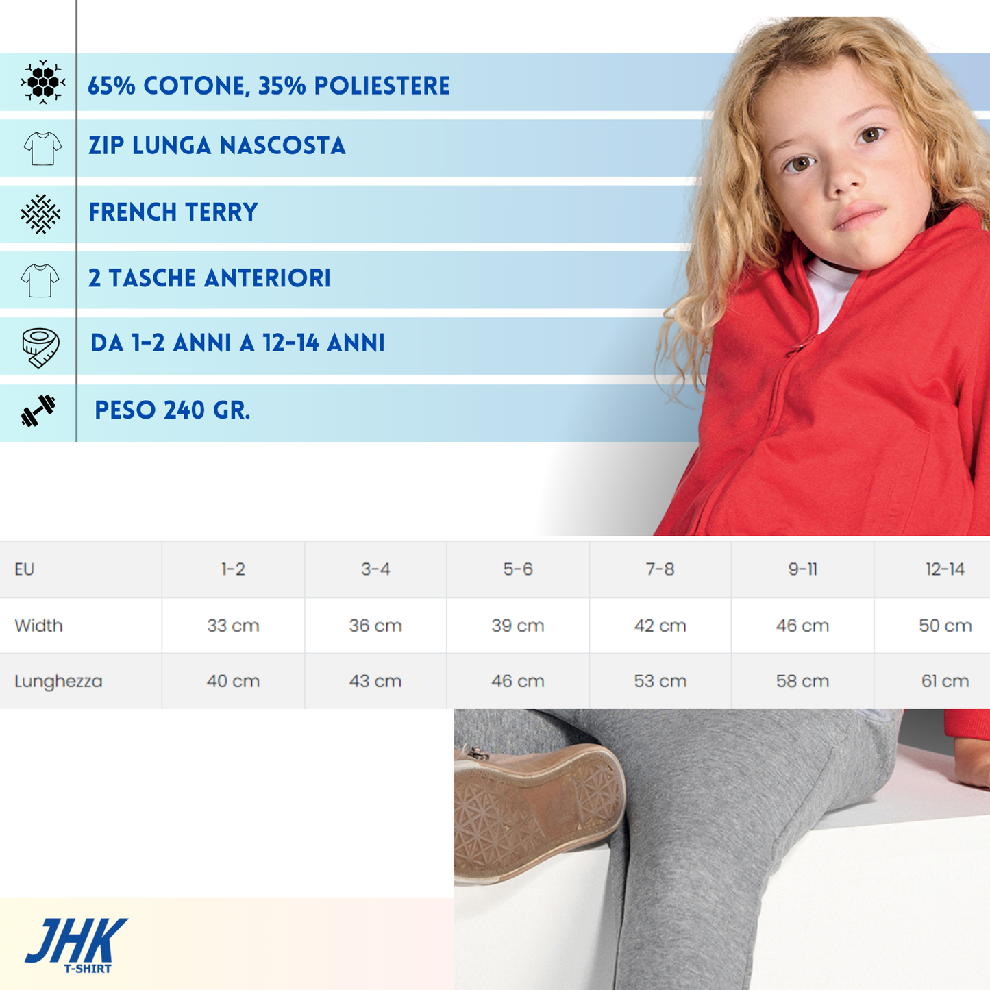 Felpa personalizzata per bambini con zip | Cod. SWRKFUZIP240