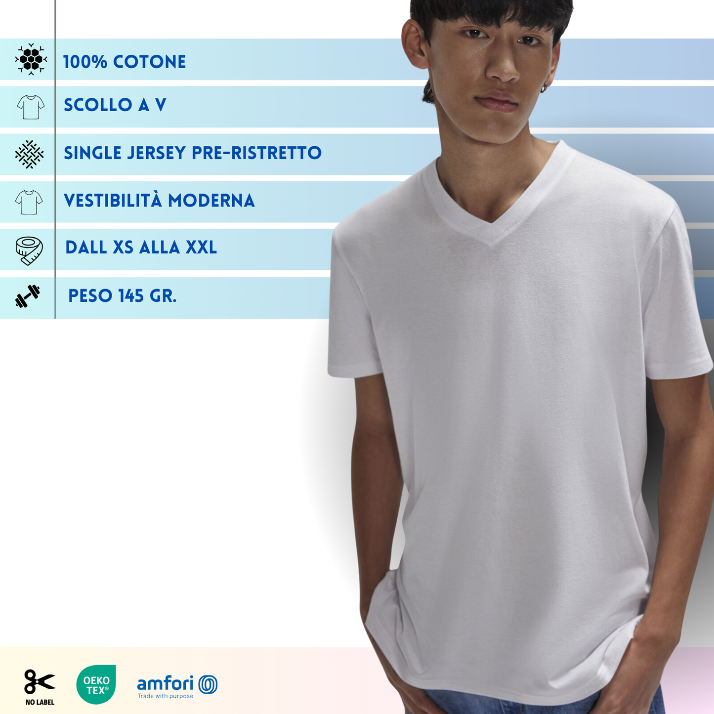 T-shirt collo a V in single Jersey pre-ristretto | Cod. BCTU008